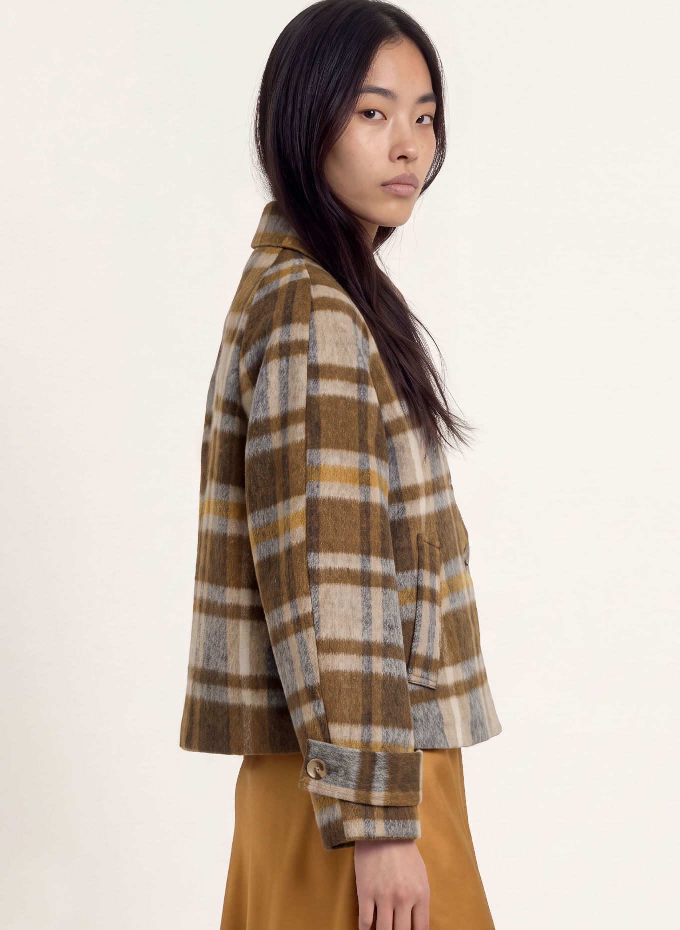 NEO NOIR QUINN Boxy Jacket: BROWN / BEIGE / GRAY
