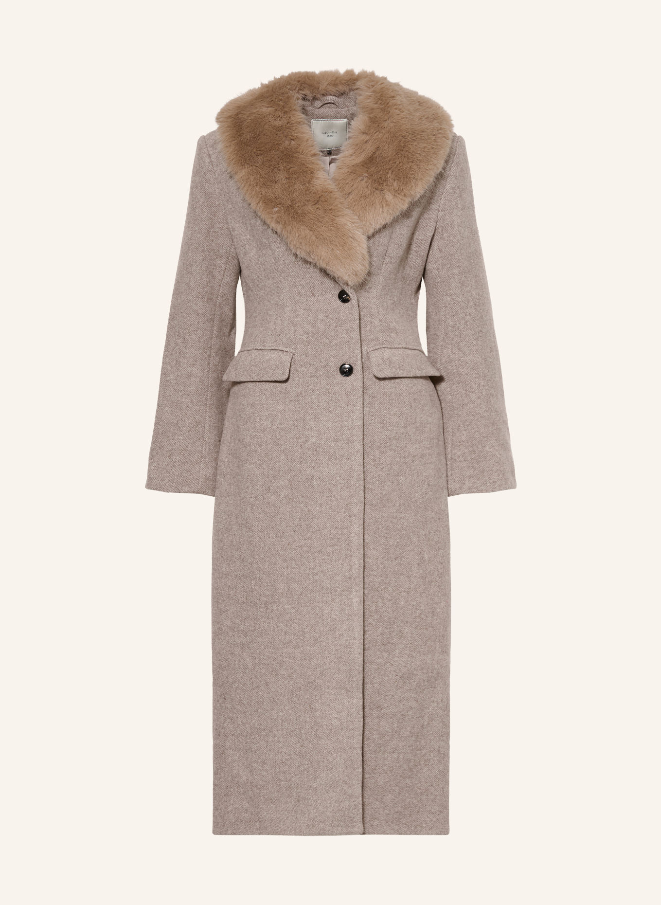 NEO NOIR CORINA Coat with Detachable Faux Fur Collar: BEIGE