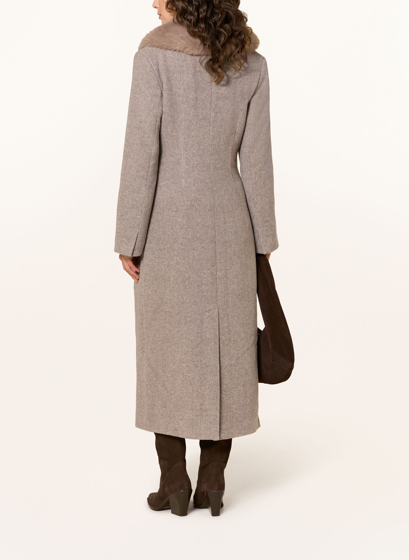 NEO NOIR CORINA Coat with Detachable Faux Fur Collar: BEIGE