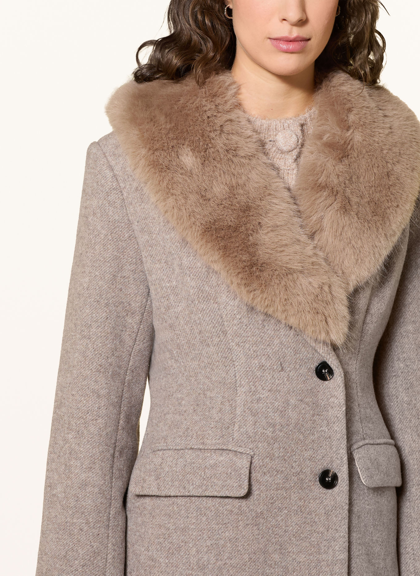 NEO NOIR CORINA Coat with Detachable Faux Fur Collar: BEIGE