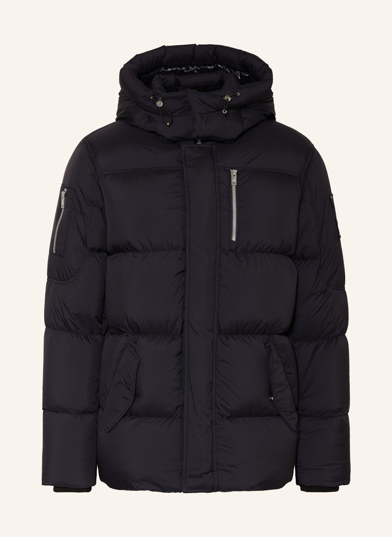 MOOSE KNUCKLES Dunjacka EVEREST 3Q med avtagbar huva: SVART