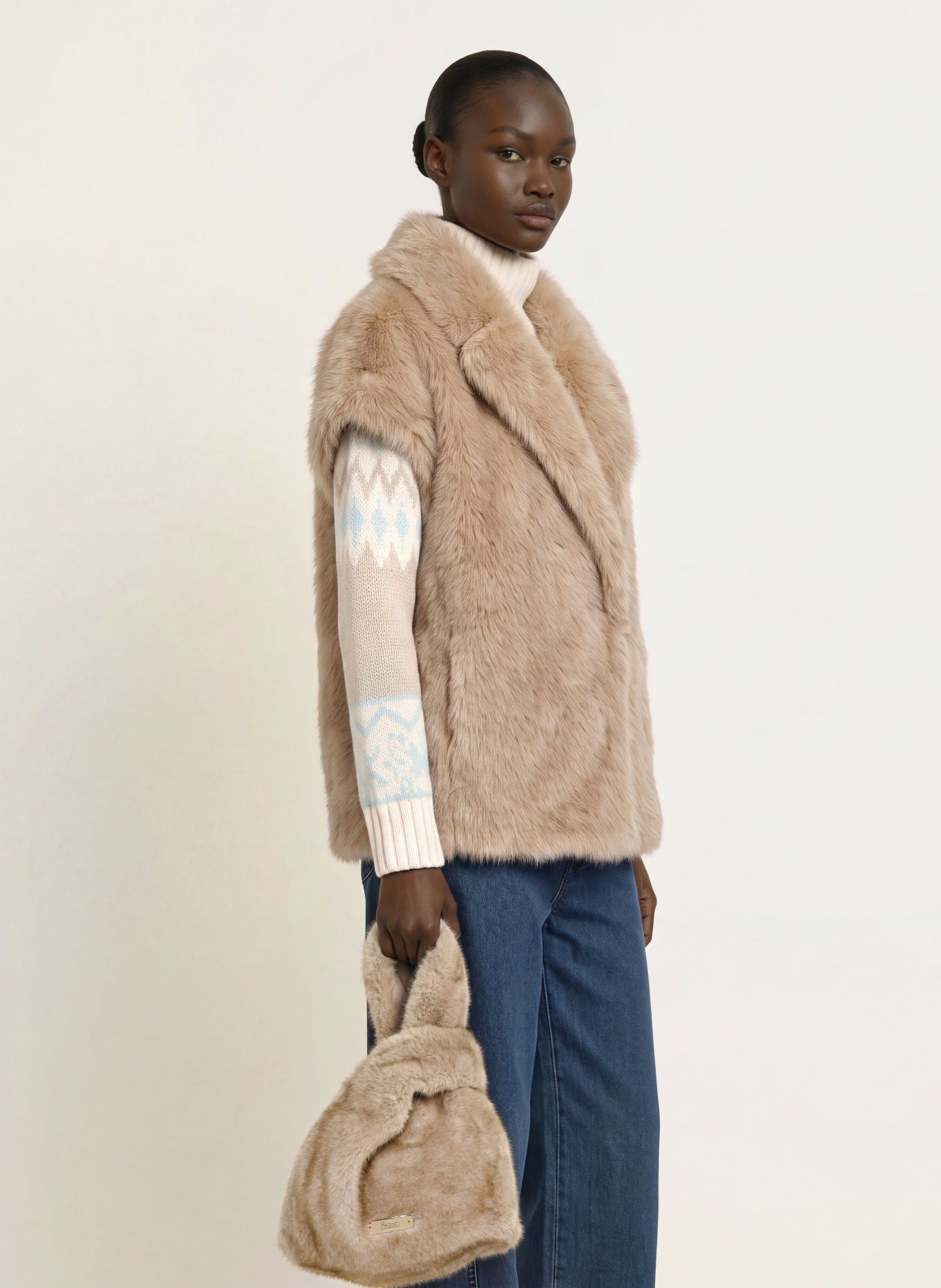 HERNO Faux fur handbag: BEIGE