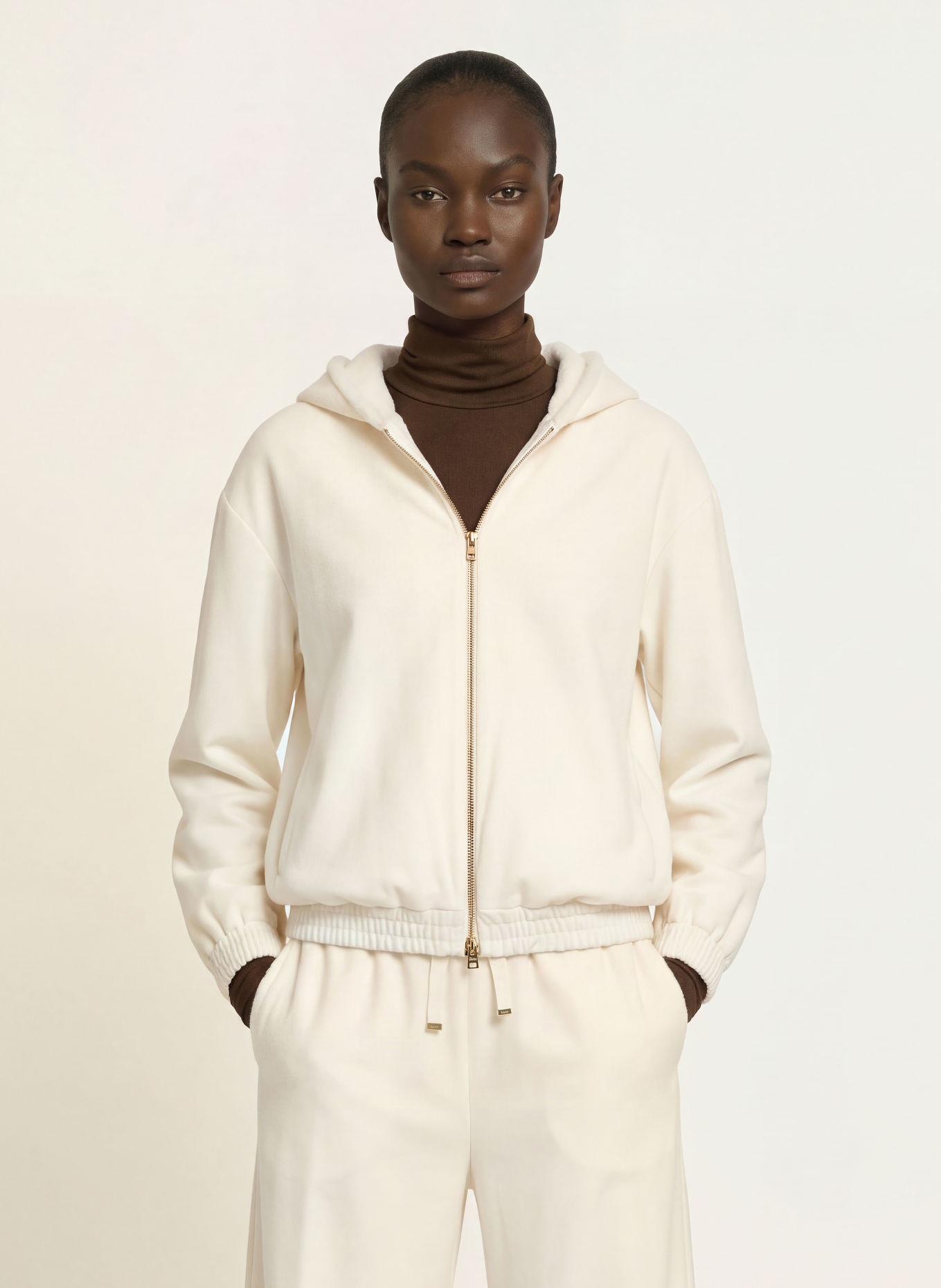 HERNO Zip-up sweatshirt: ECRU
