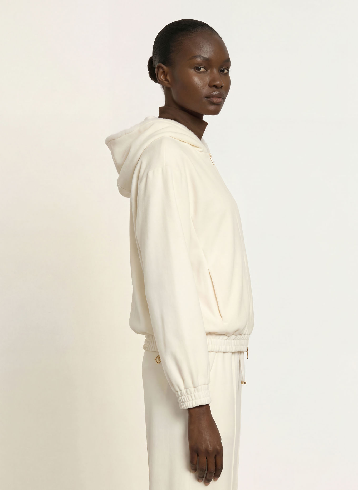 HERNO Zip-up sweatshirt: ECRU