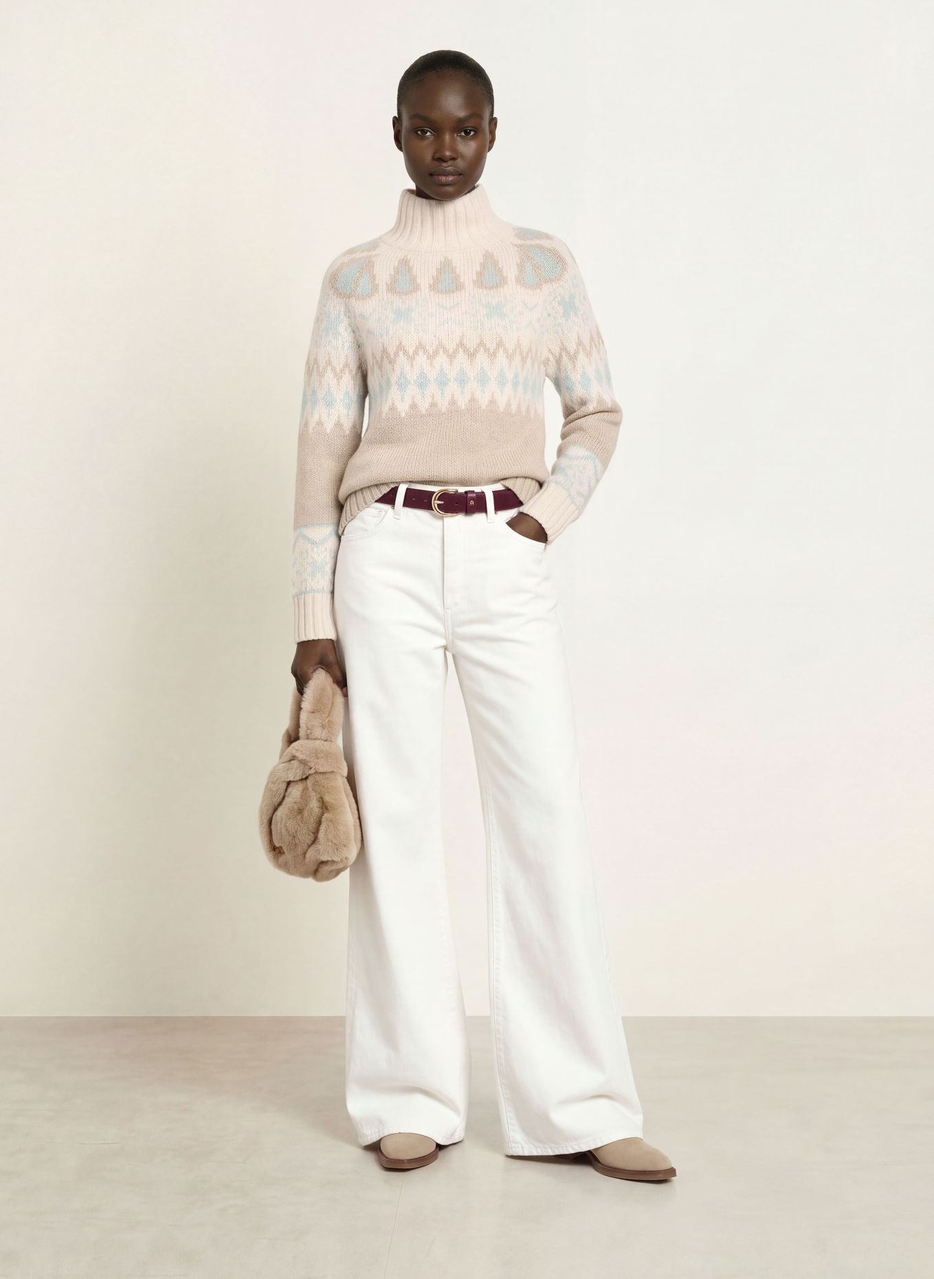 HERNO Pullover: ECRU / TAUPE / HELLBLAU