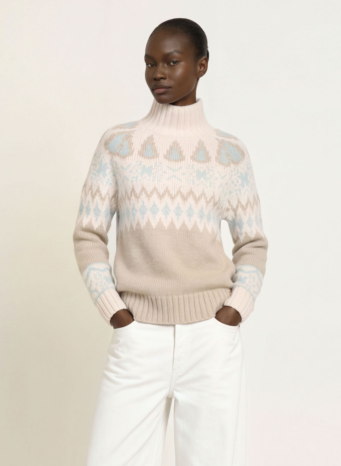 HERNO Pullover: ECRU / TAUPE / HELLBLAU
