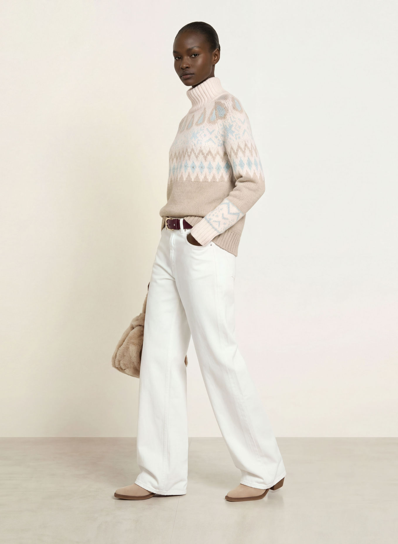 HERNO Pullover: ECRU / TAUPE / HELLBLAU