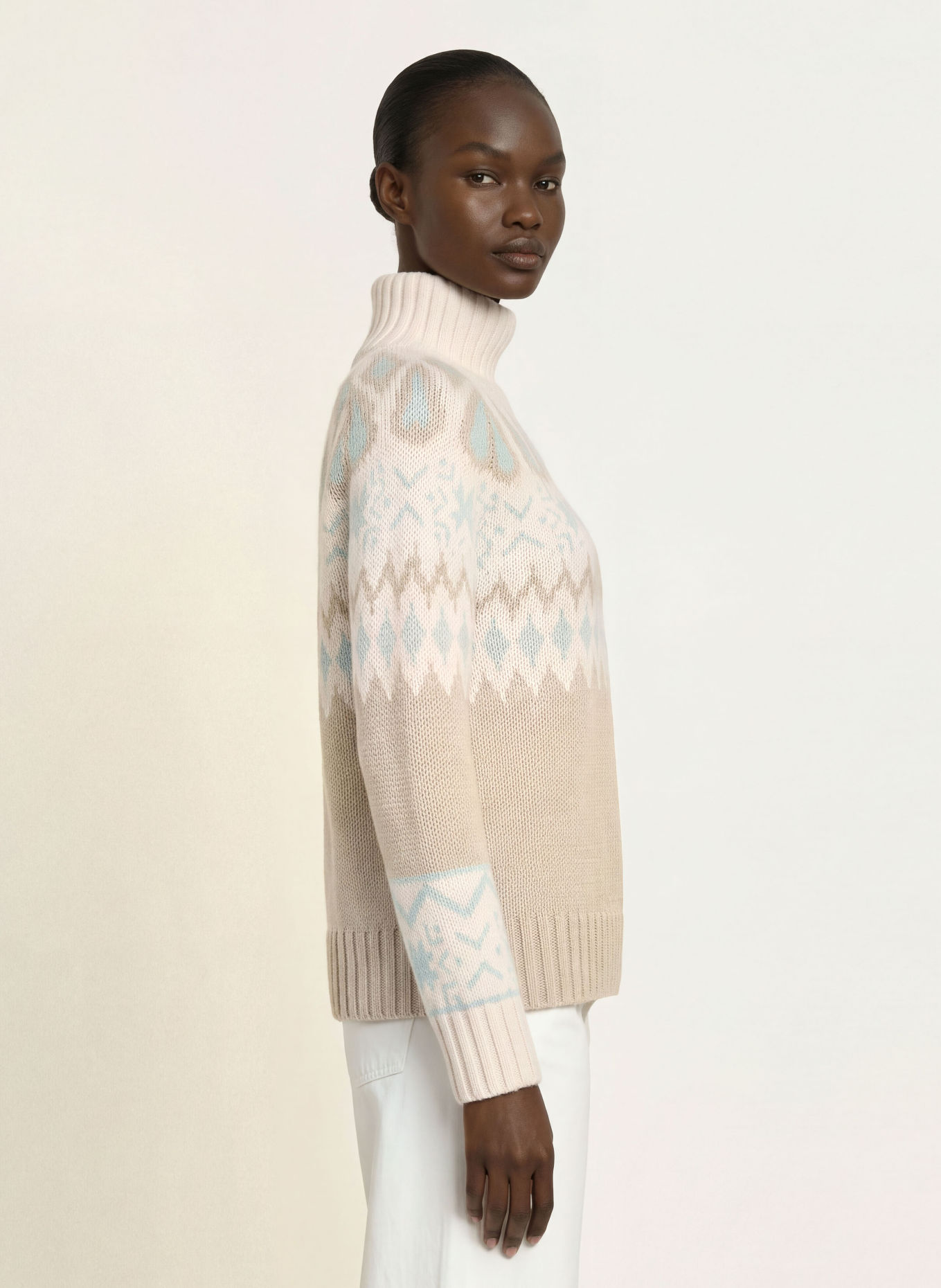 HERNO Pullover: ECRU / TAUPE / HELLBLAU