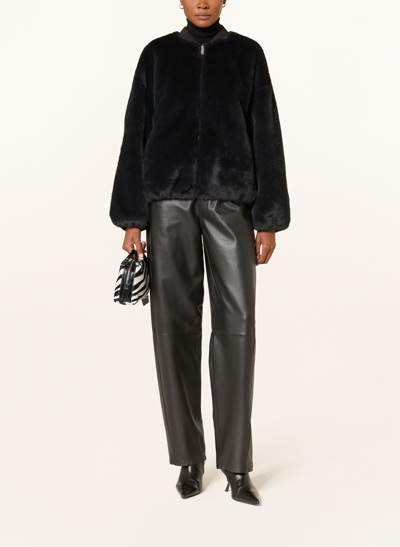 STUDIO AR ETTA Reversible Faux Fur Bomber Jacket: DARK GRAY
