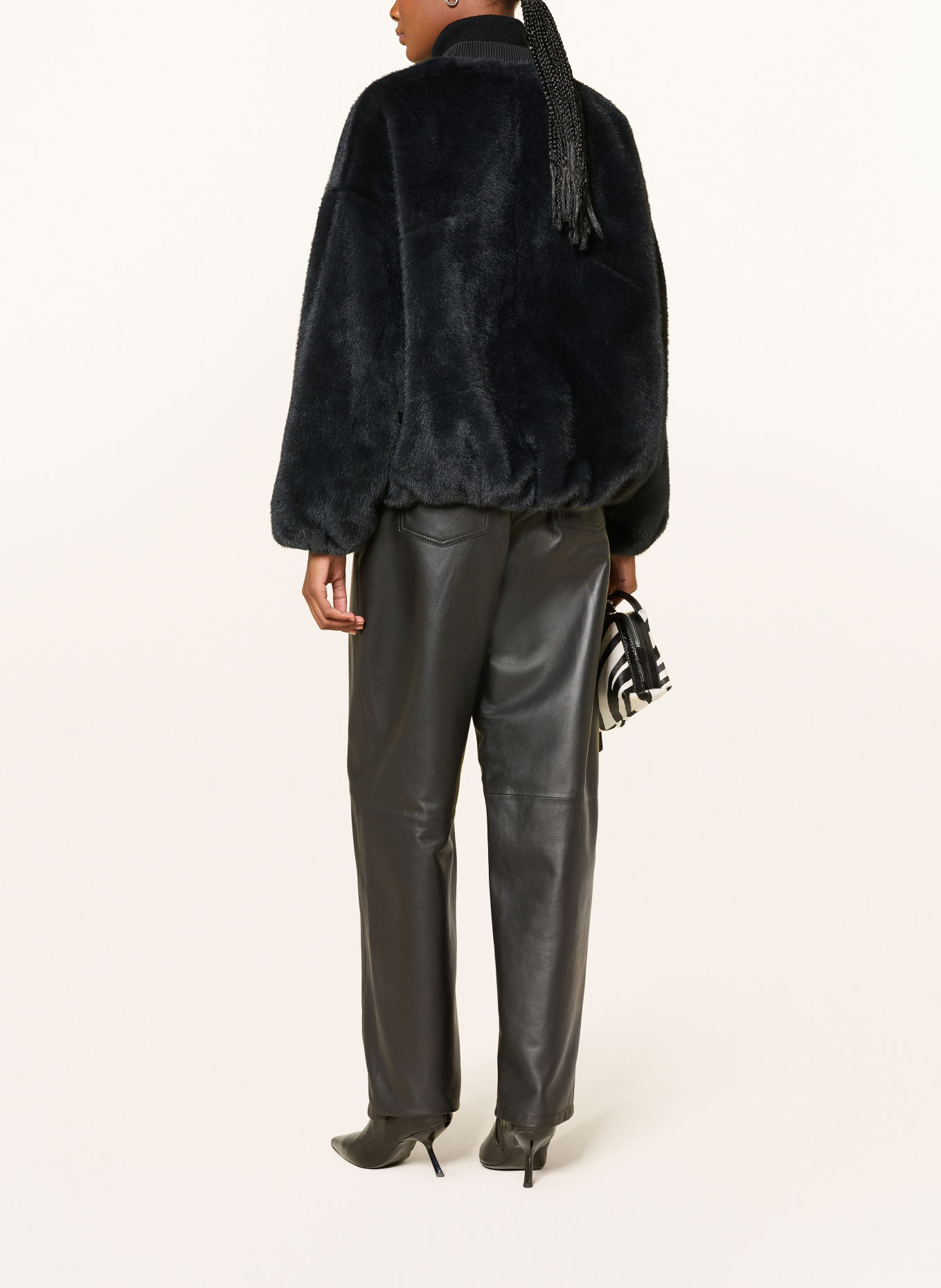 STUDIO AR ETTA Reversible Faux Fur Bomber Jacket: DARK GRAY
