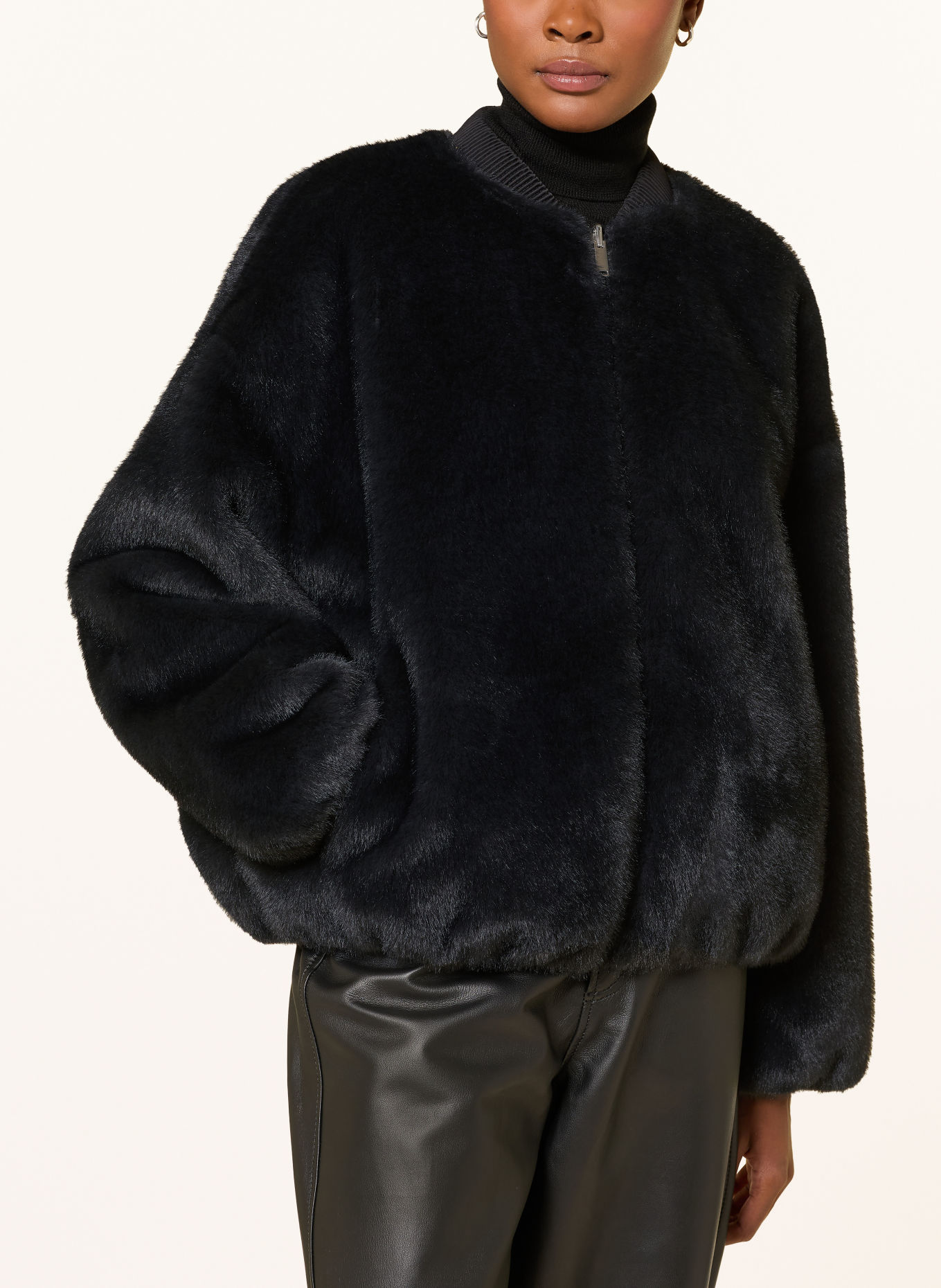 STUDIO AR ETTA Reversible Faux Fur Bomber Jacket: DARK GRAY