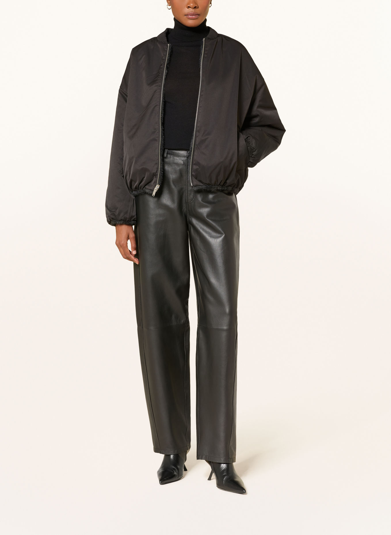 STUDIO AR ETTA Reversible Faux Fur Bomber Jacket: DARK GRAY