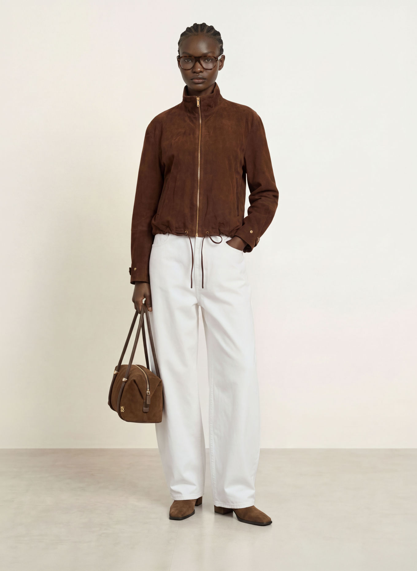 STUDIO AR NOELLE Leather Jacket: BROWN