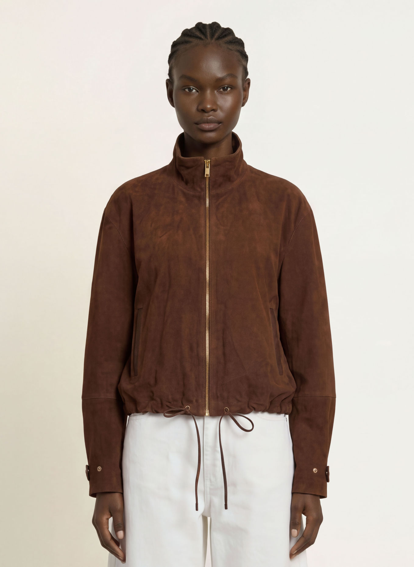 STUDIO AR NOELLE Leather Jacket: BROWN
