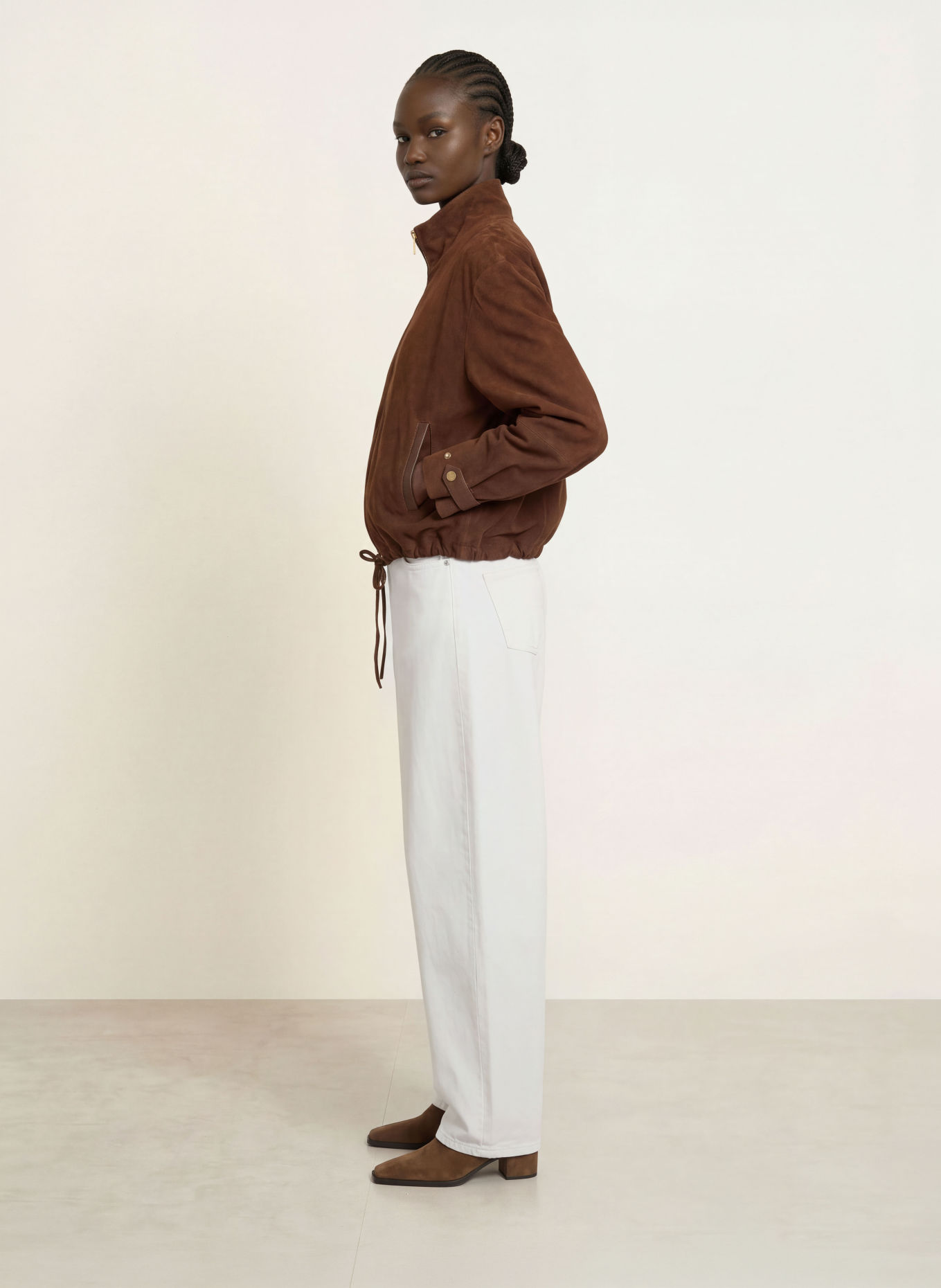 STUDIO AR NOELLE Leather Jacket: BROWN
