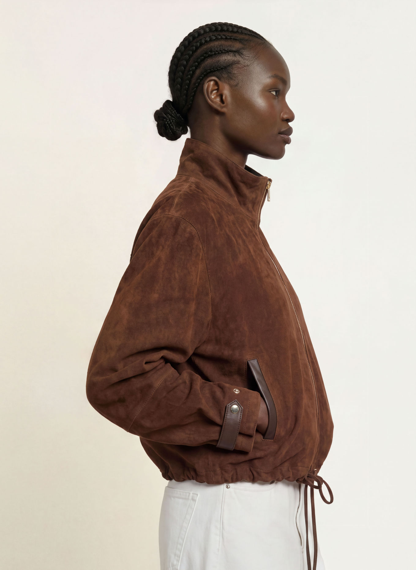 STUDIO AR NOELLE Leather Jacket: BROWN