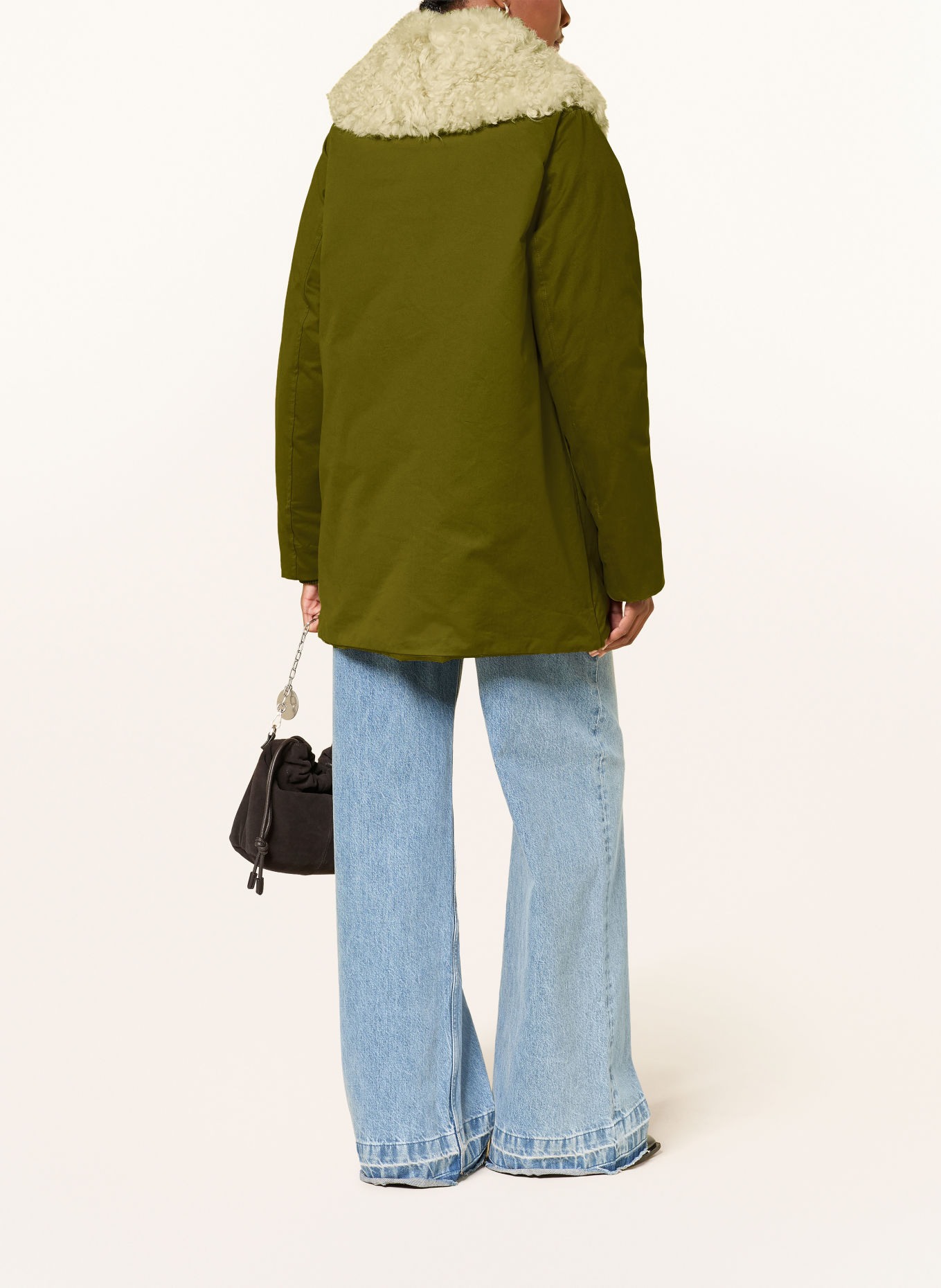 IQ STUDIO Parka with detachable collar: OLIVE / WHITE