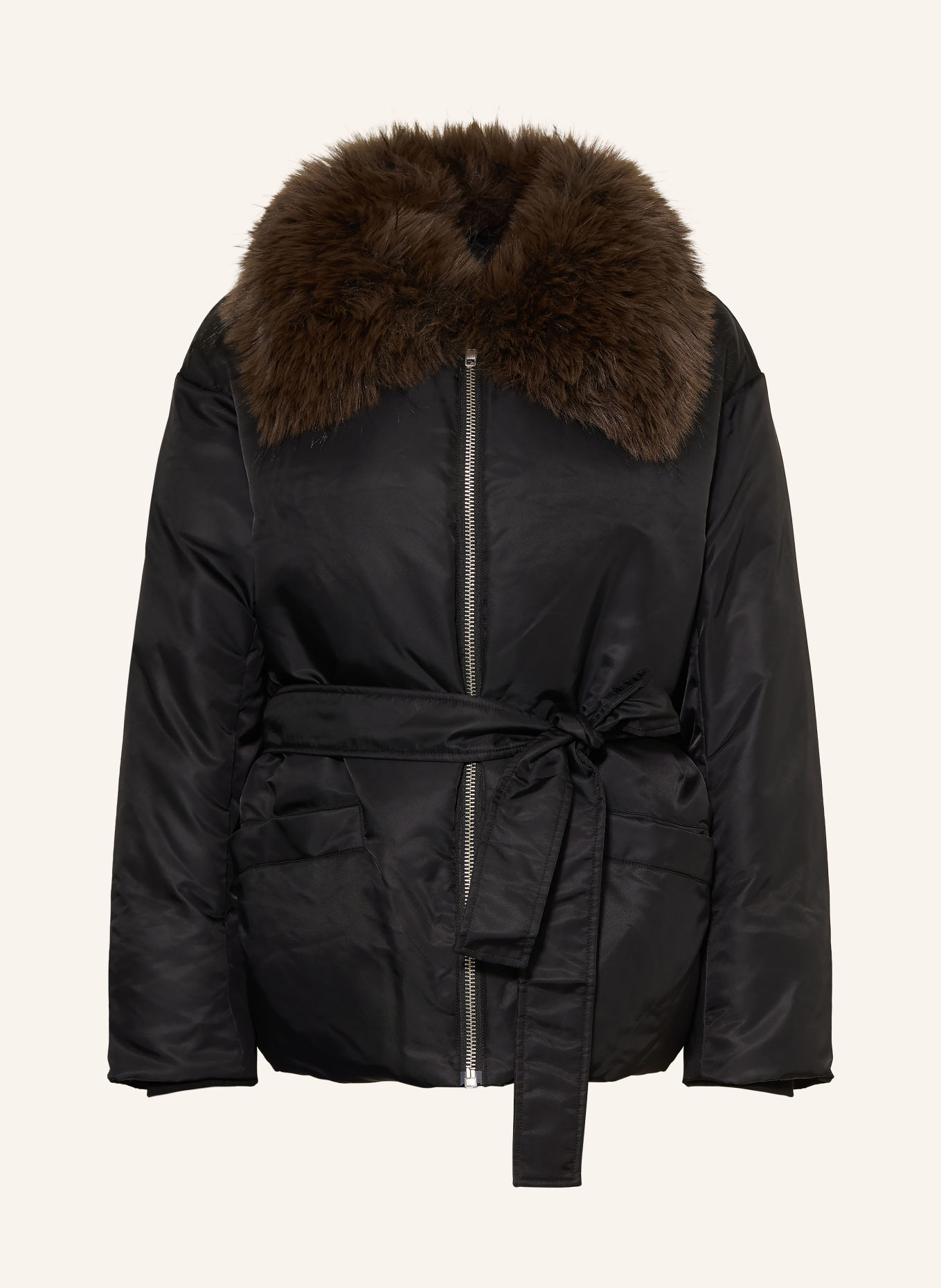 STAND STUDIO Blouson CELESTE mit abnehmbarem Kunstfell-Kragen: SCHWARZ / BRAUN