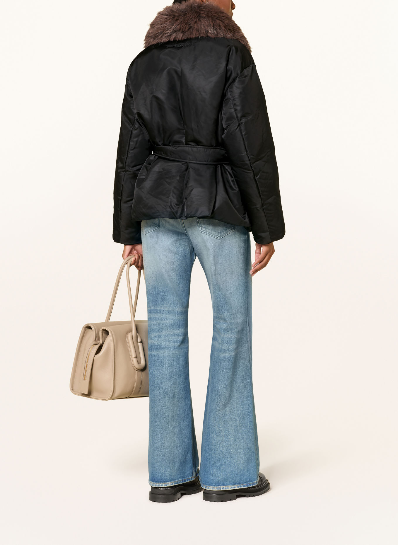 STAND STUDIO Blouson CELESTE mit abnehmbarem Kunstfell-Kragen: SCHWARZ / BRAUN