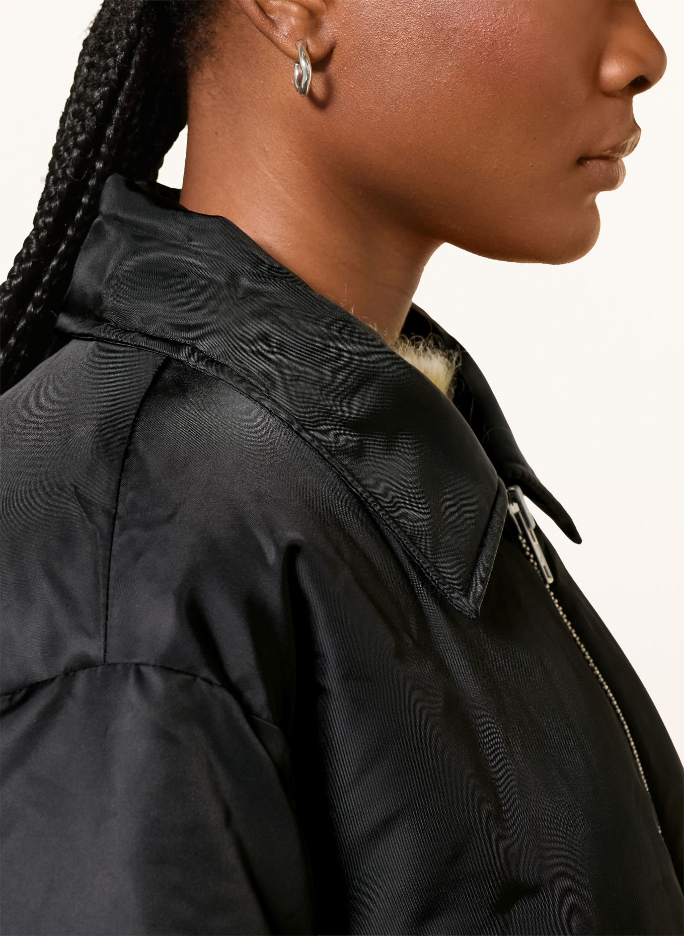 STAND STUDIO Blouson CELESTE mit abnehmbarem Kunstfell-Kragen: SCHWARZ / BRAUN