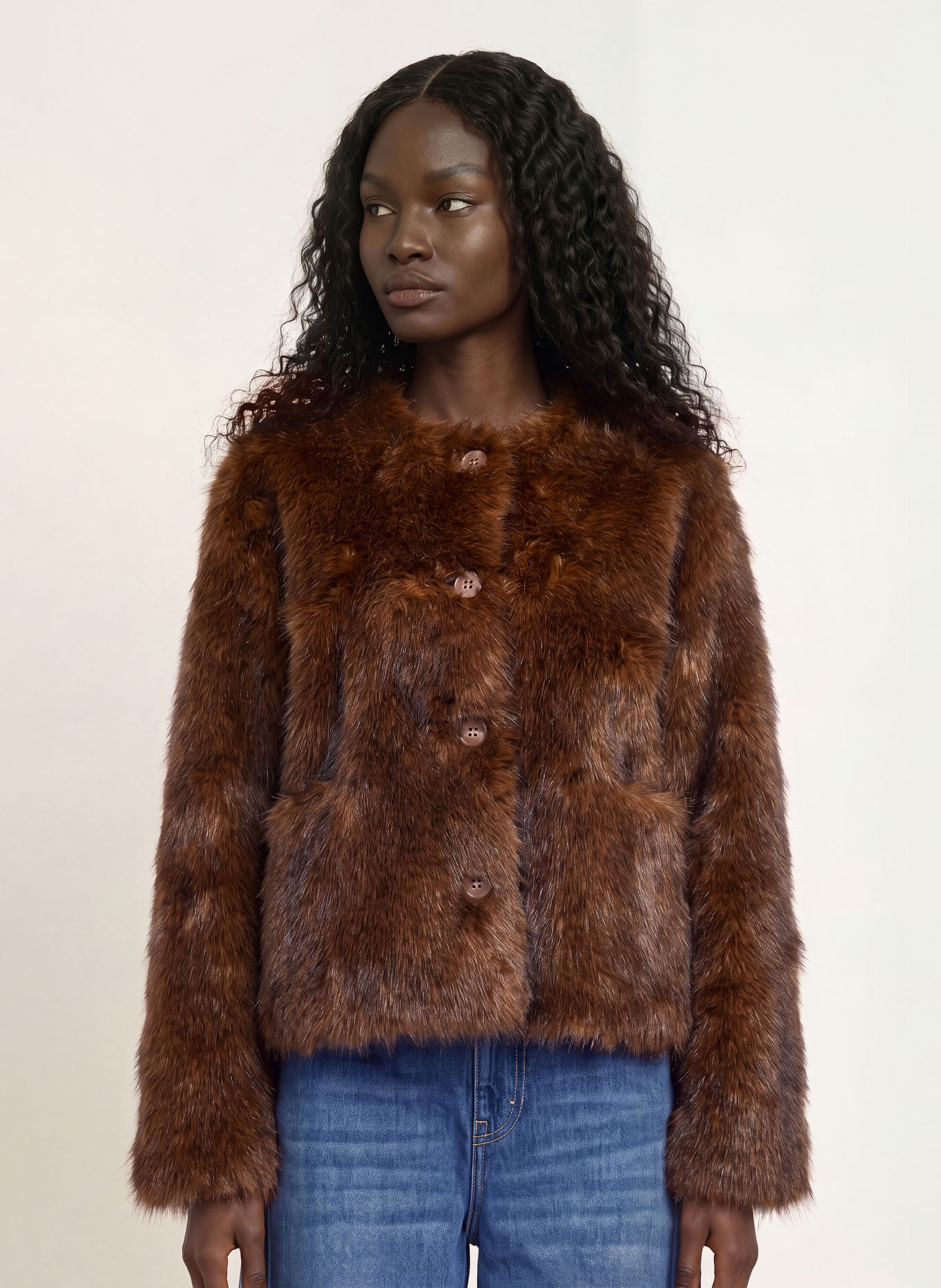 STAND STUDIO Kunstfell-Jacke SIENA: BRAUN