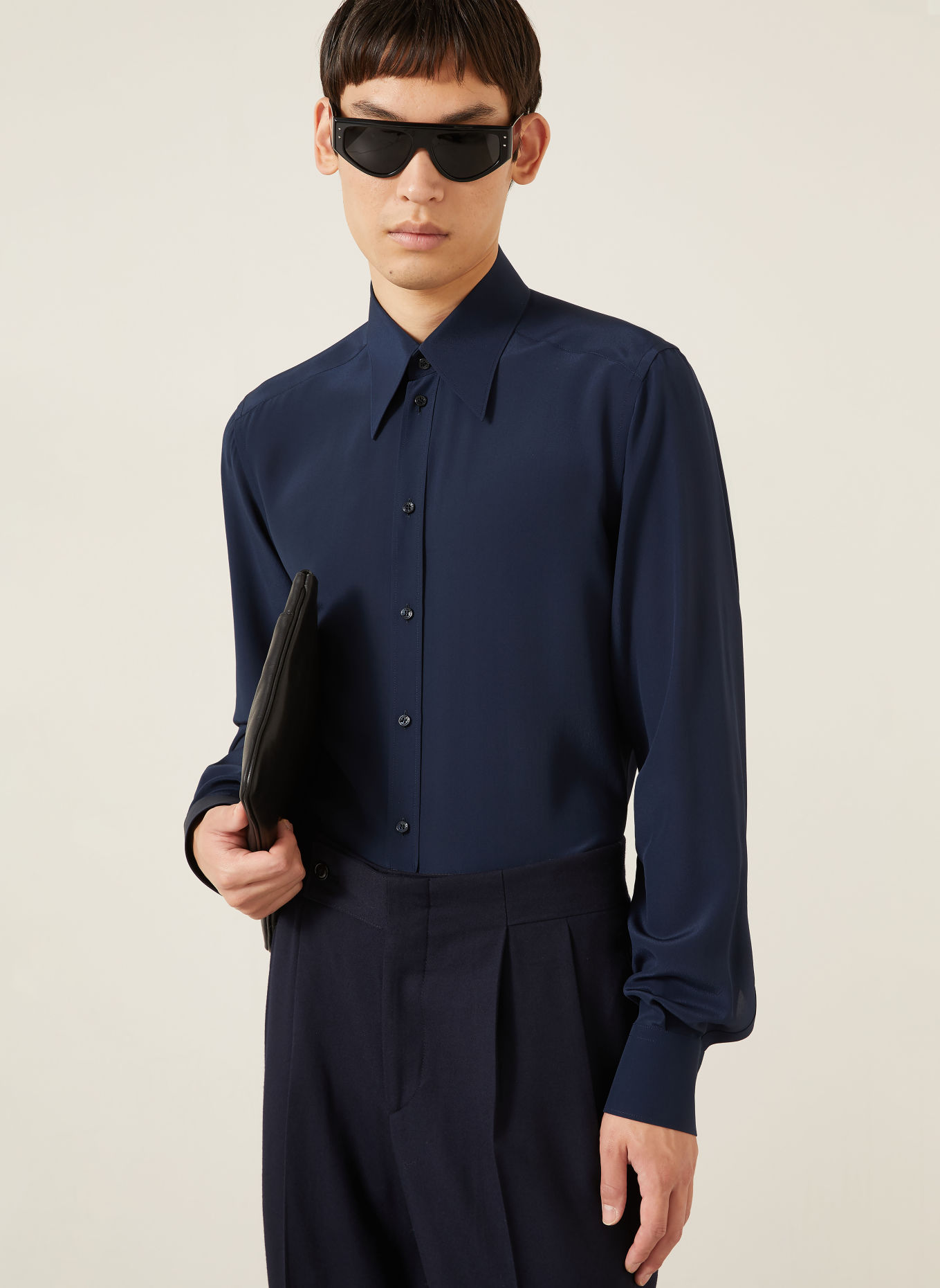 DOLCE & GABBANA Hedvábná košile Regular Fit: TMAVĚ MODRÁ