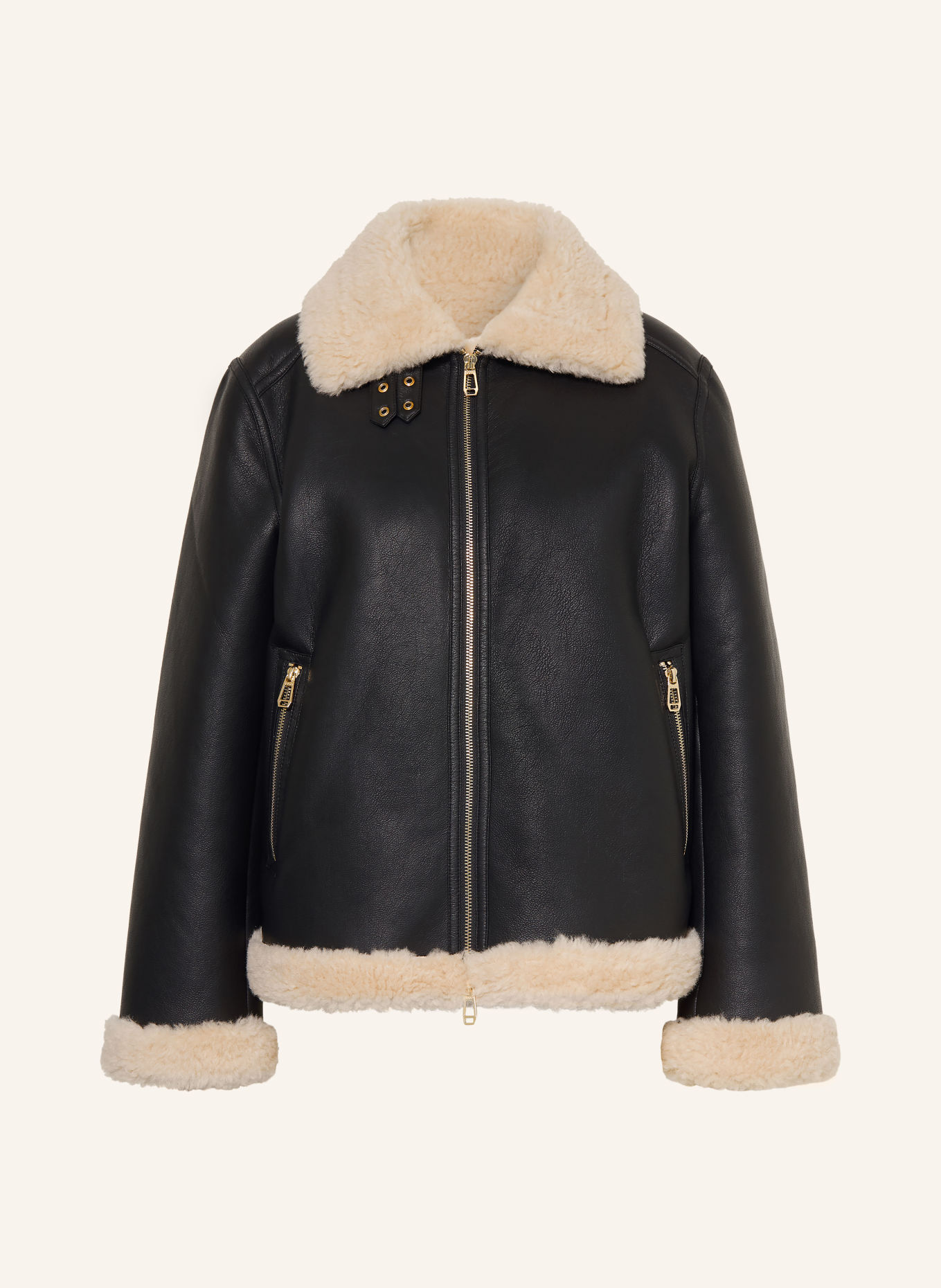 JOOP! OLLIN Leather-Look Jacket with Faux Fur: BLACK / ECRU