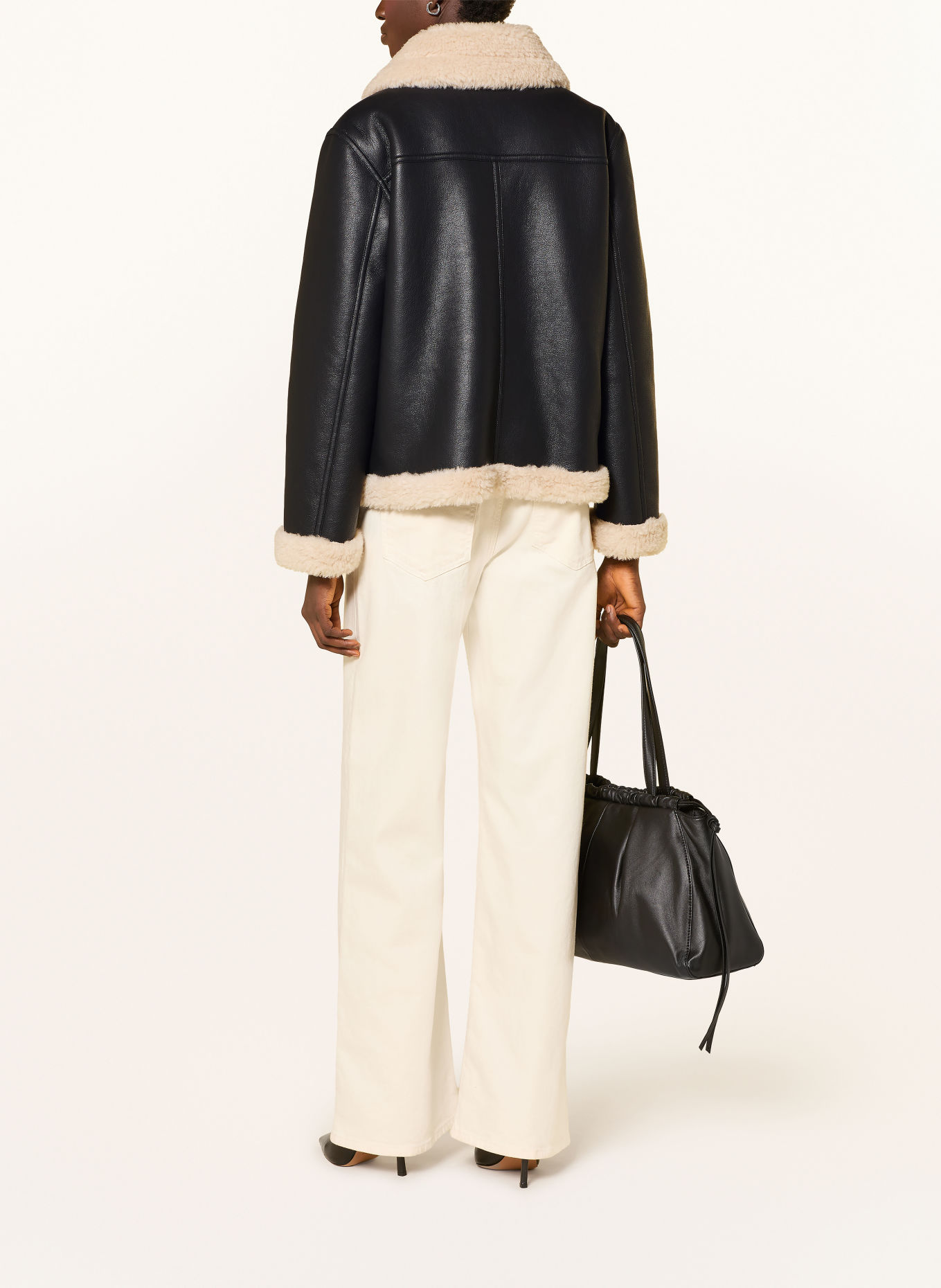 JOOP! OLLIN Leather-Look Jacket with Faux Fur: BLACK / ECRU