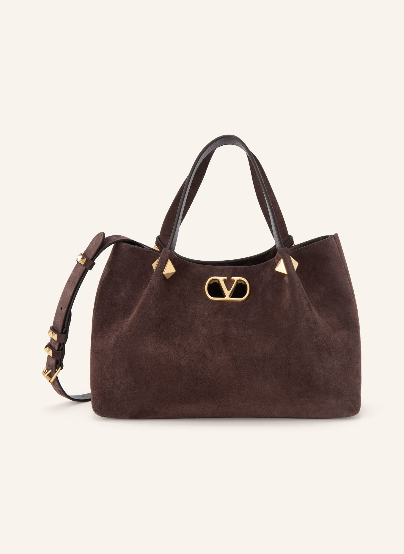 VALENTINO GARAVANI VLOGO SIGNATURE Shoppers with Pouch: TAUPE / GOLD