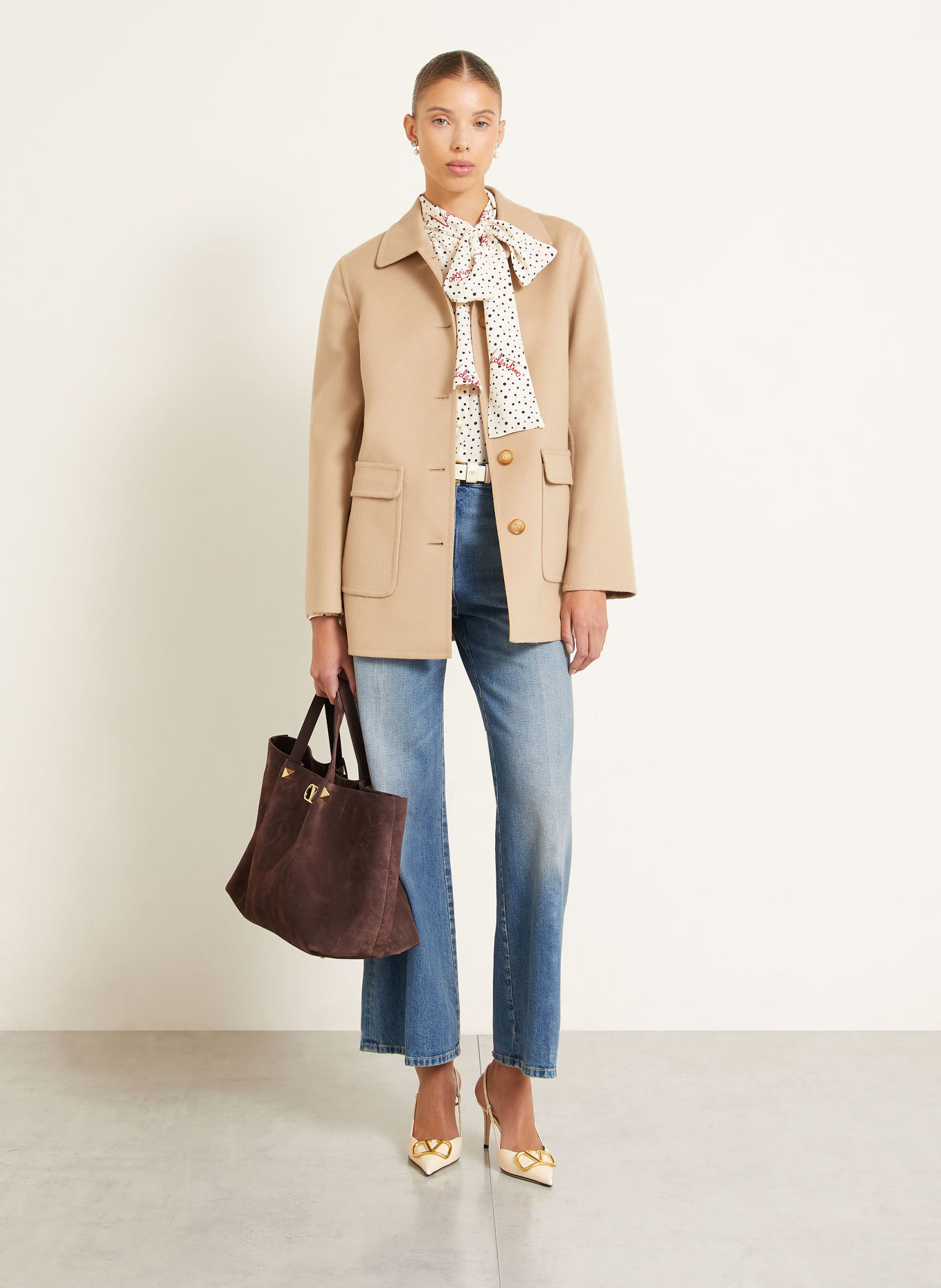 VALENTINO GARAVANI VLOGO SIGNATURE Shoppers with Pouch: TAUPE / GOLD