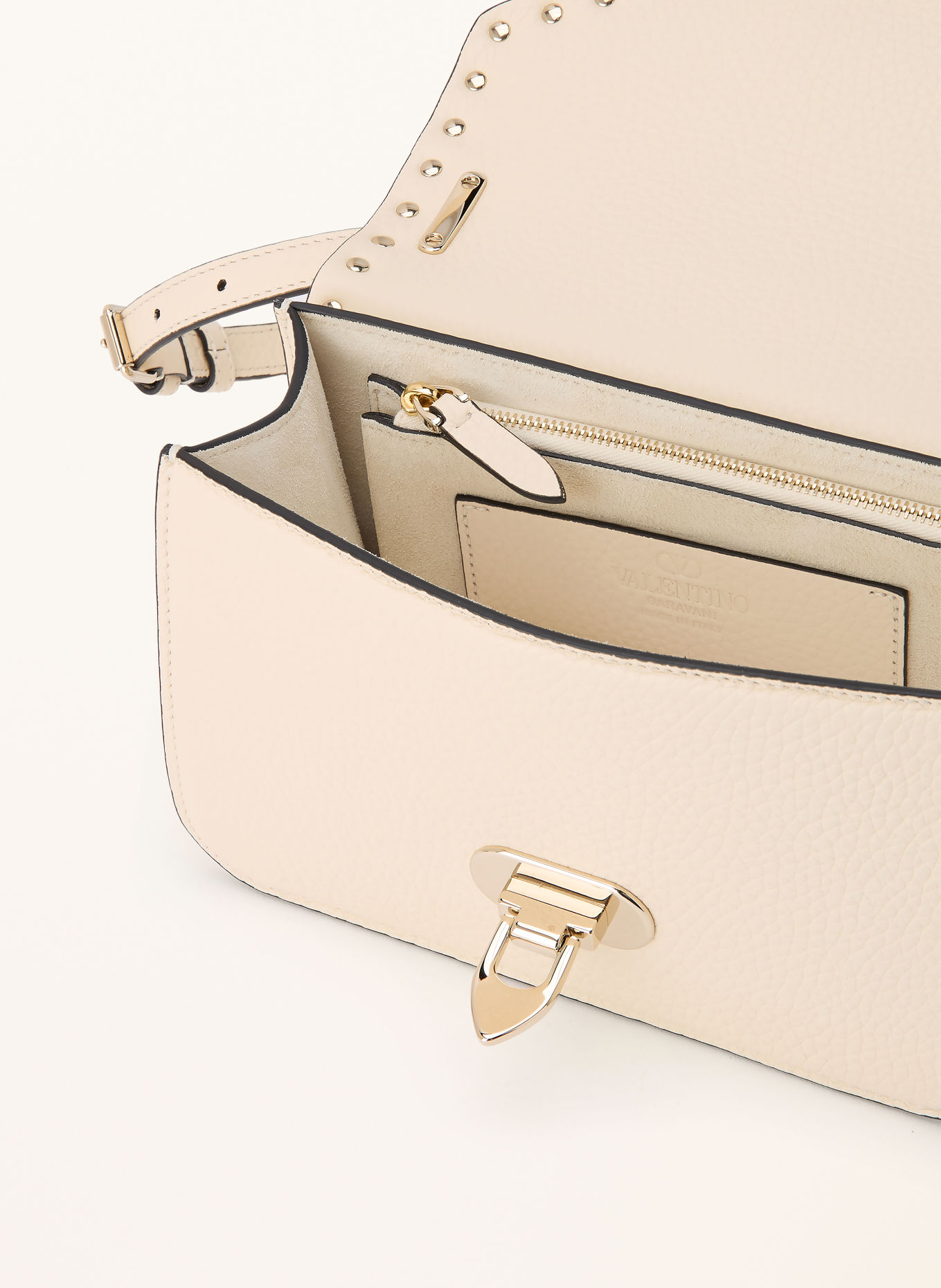 VALENTINO GARAVANI Torba na ramię ROCKSTUD SMALL: KREMOWY / ZŁOTY