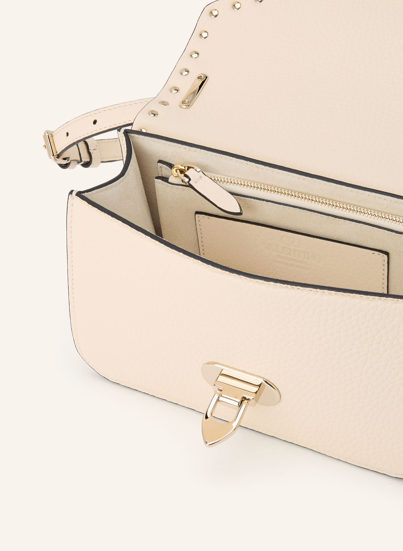 VALENTINO GARAVANI Umhängetasche ROCKSTUD SMALL: CREME / GOLD