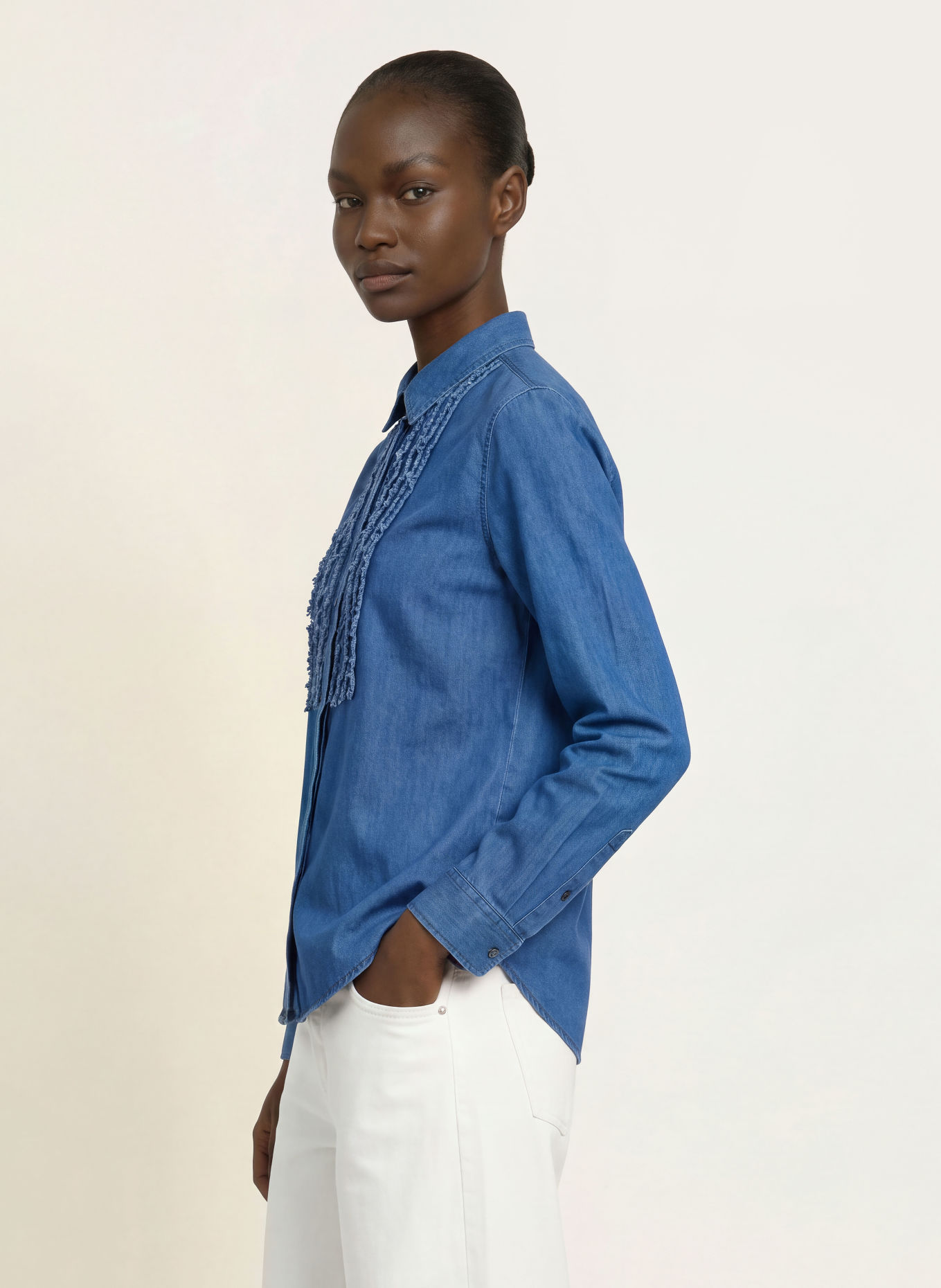 Soluzione Jeansbluse mit Rüschen: BLAU