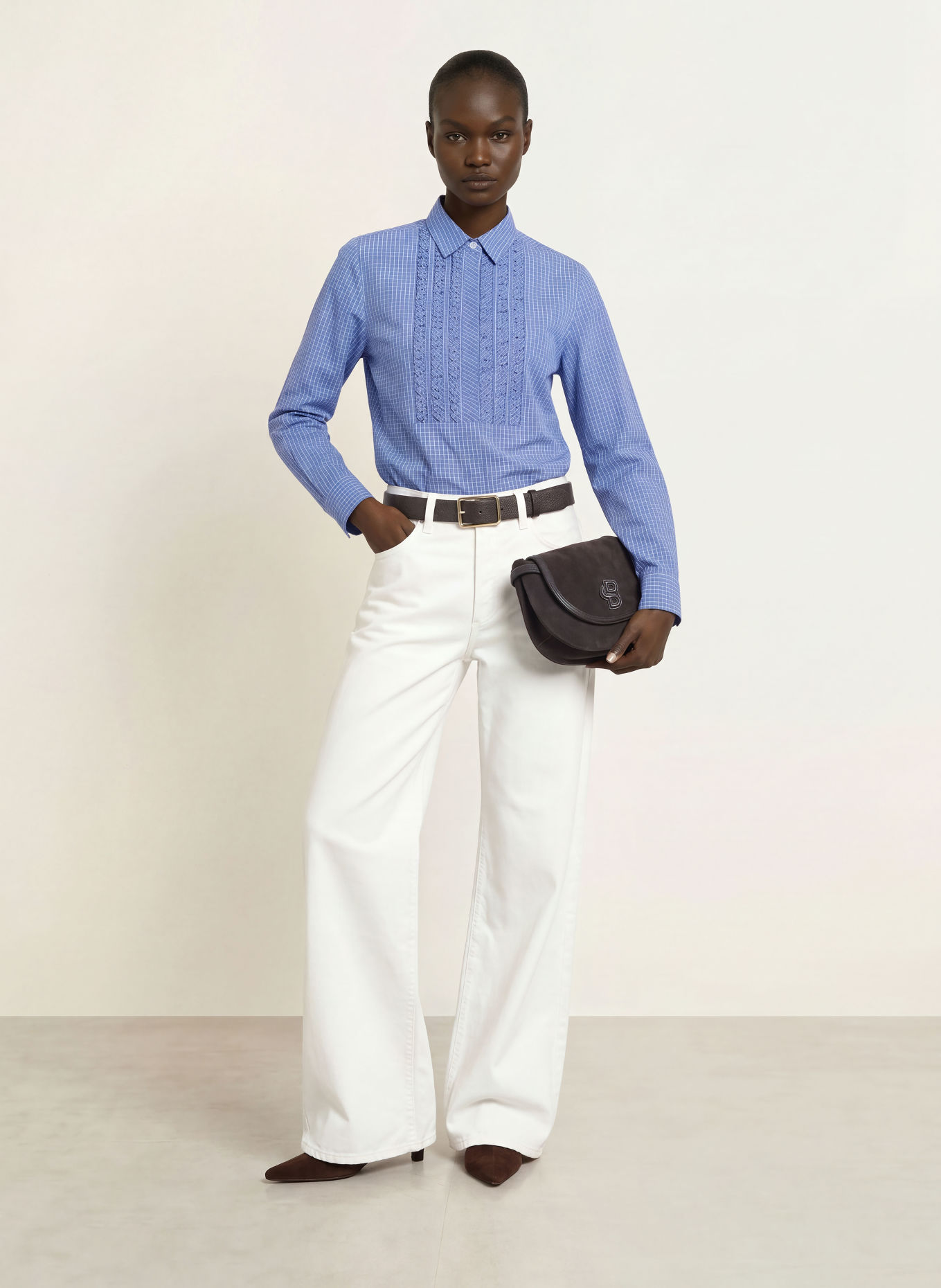 Soluzione Ruffled shirt blouse: BLUE / WHITE