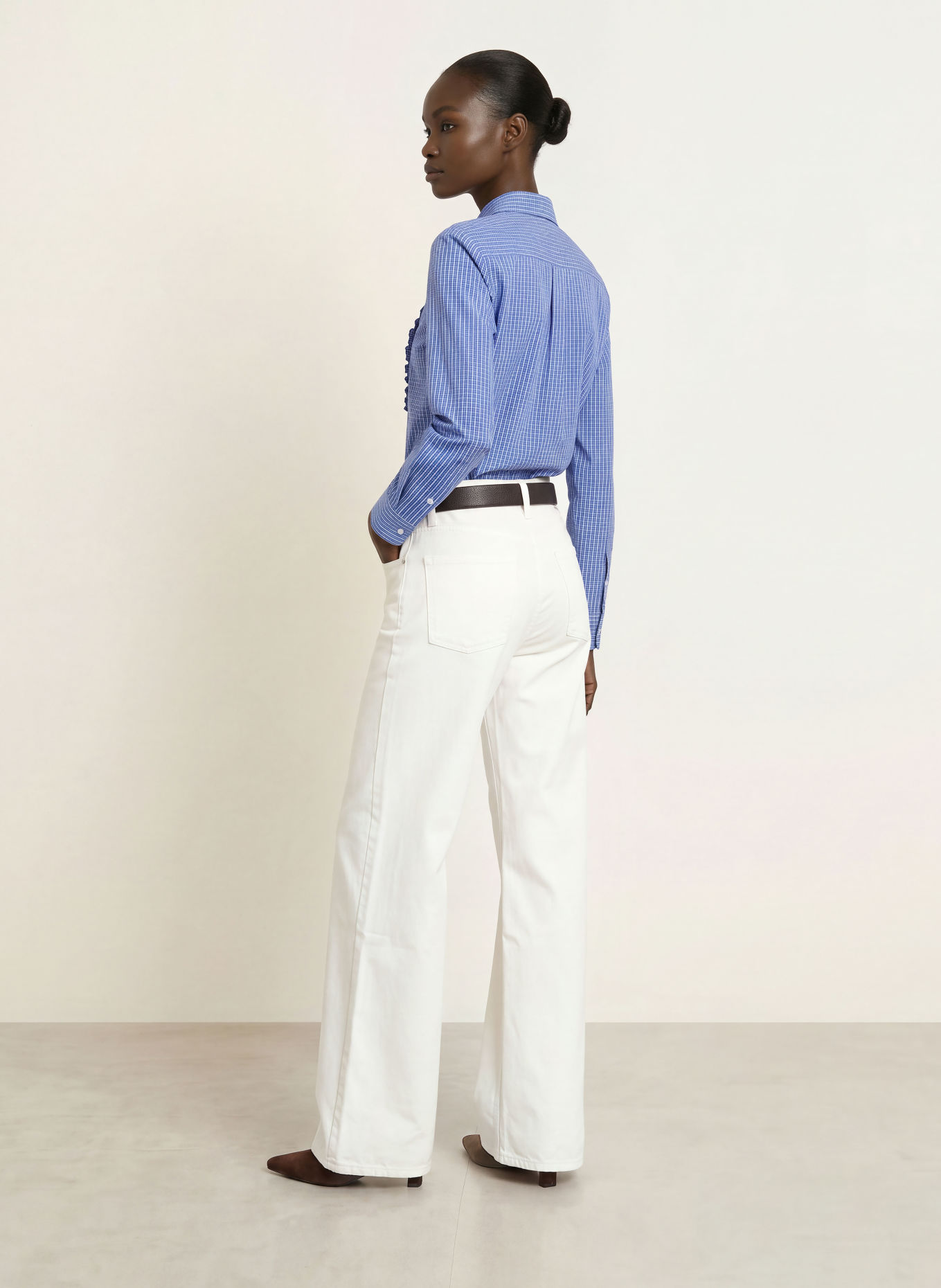 Soluzione Ruffled shirt blouse: BLUE / WHITE