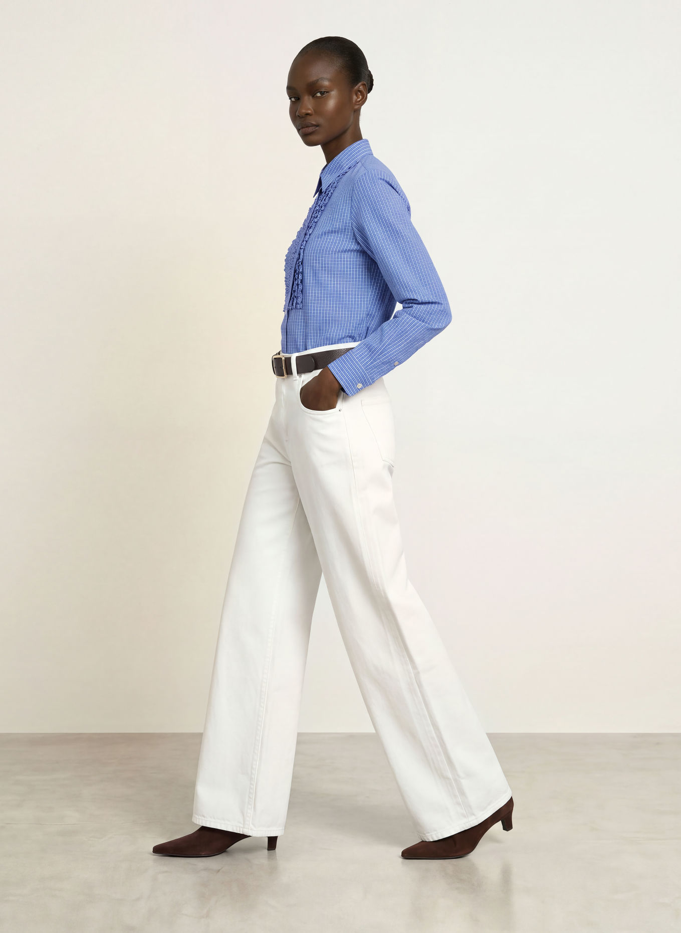 Soluzione Ruffled shirt blouse: BLUE / WHITE