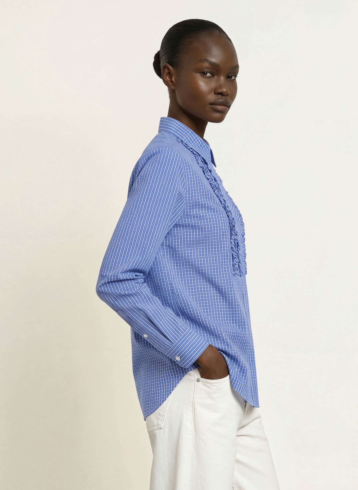 Soluzione Ruffled shirt blouse: BLUE / WHITE