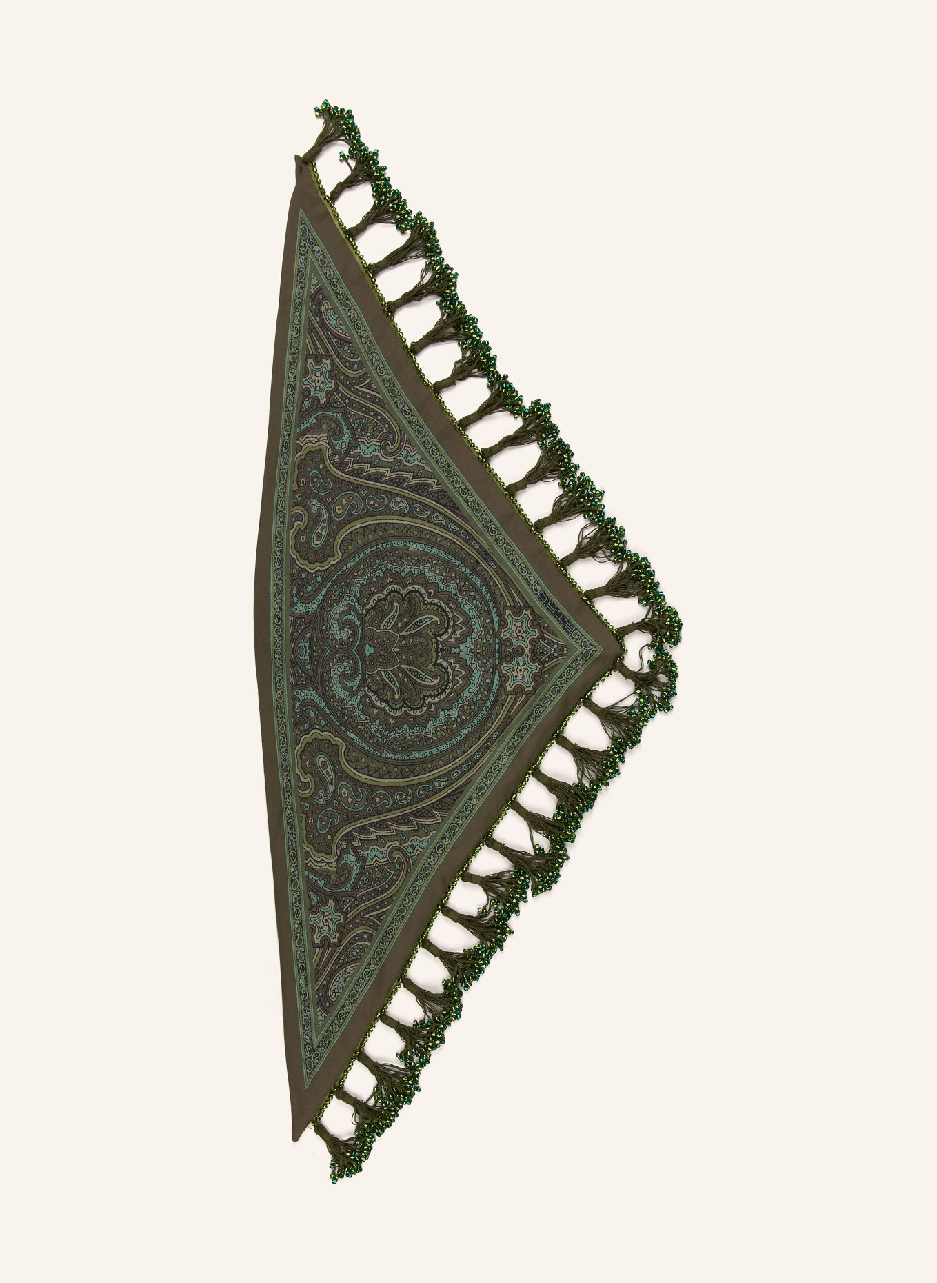 ETRO Foulard triangulaire en soie orné de pierres décoratives: GROEN / OLIVE / BLEU PÉTROLE