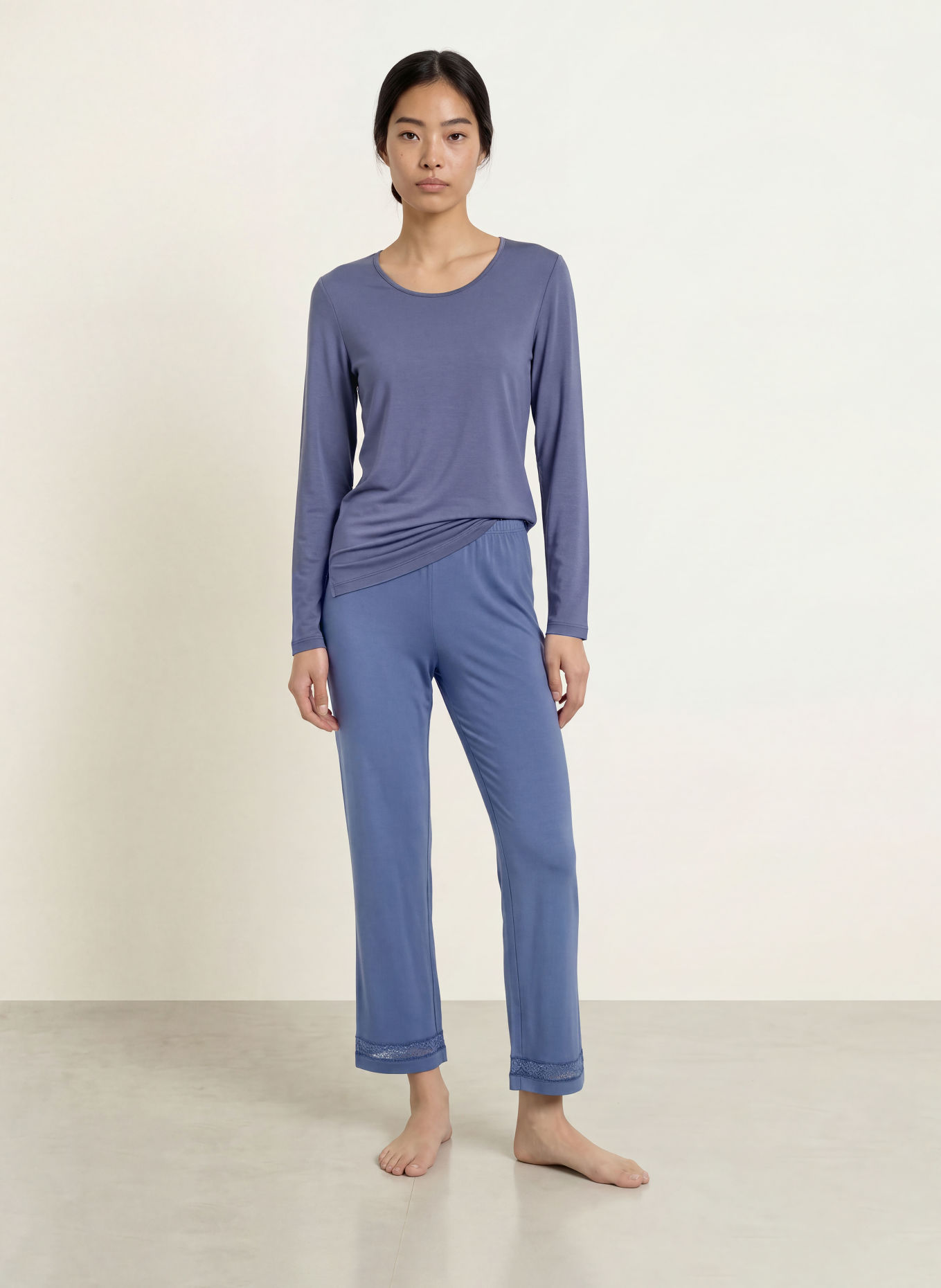 ESSENZA JULOT Solid-Color Pajama Shirt: BLUE