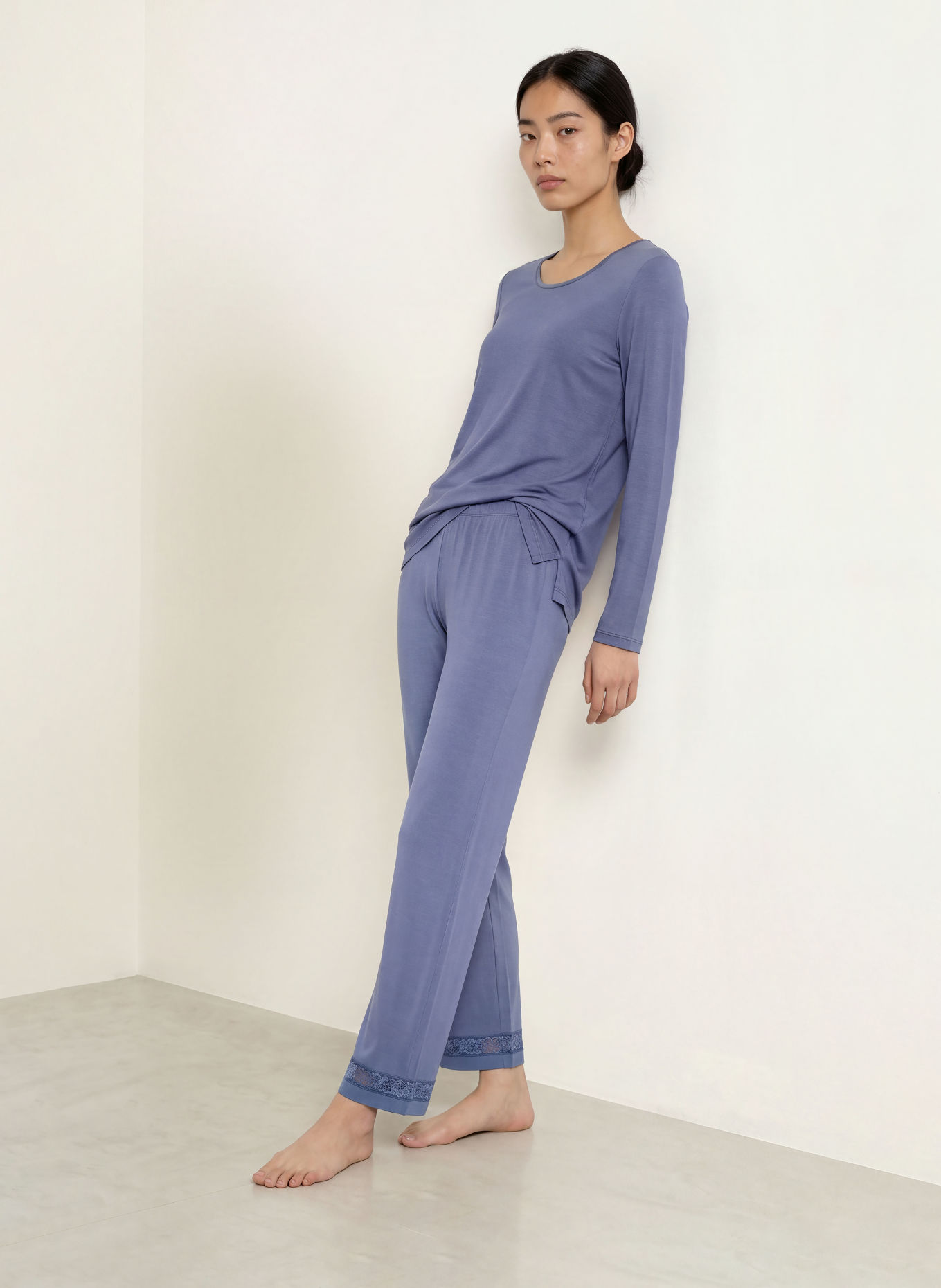 ESSENZA JULOT Solid-Color Pajama Shirt: BLUE