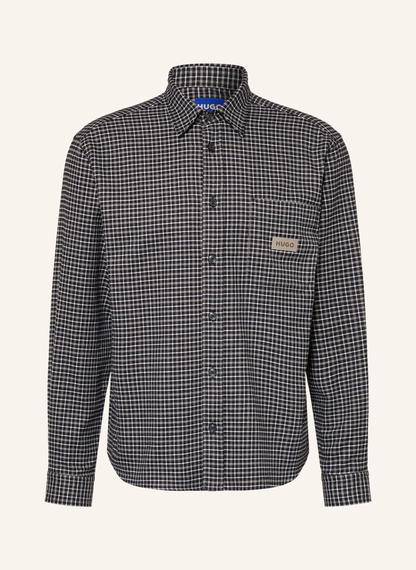 HUGO EBALTO Oversized Fit Flannel Shirt: BLACK / GRAY / WHITE