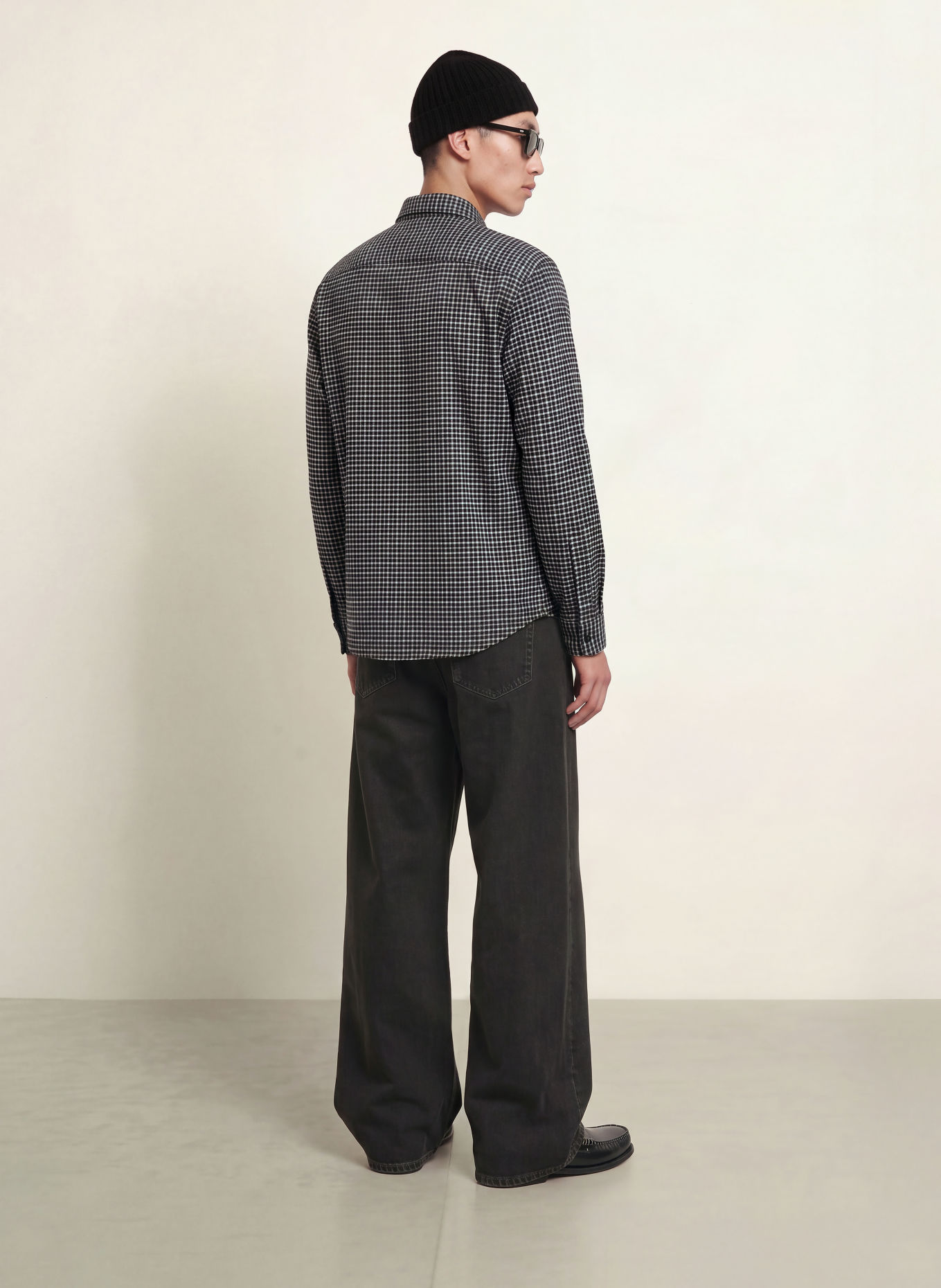HUGO EBALTO Oversized Fit Flannel Shirt: BLACK / GRAY / WHITE