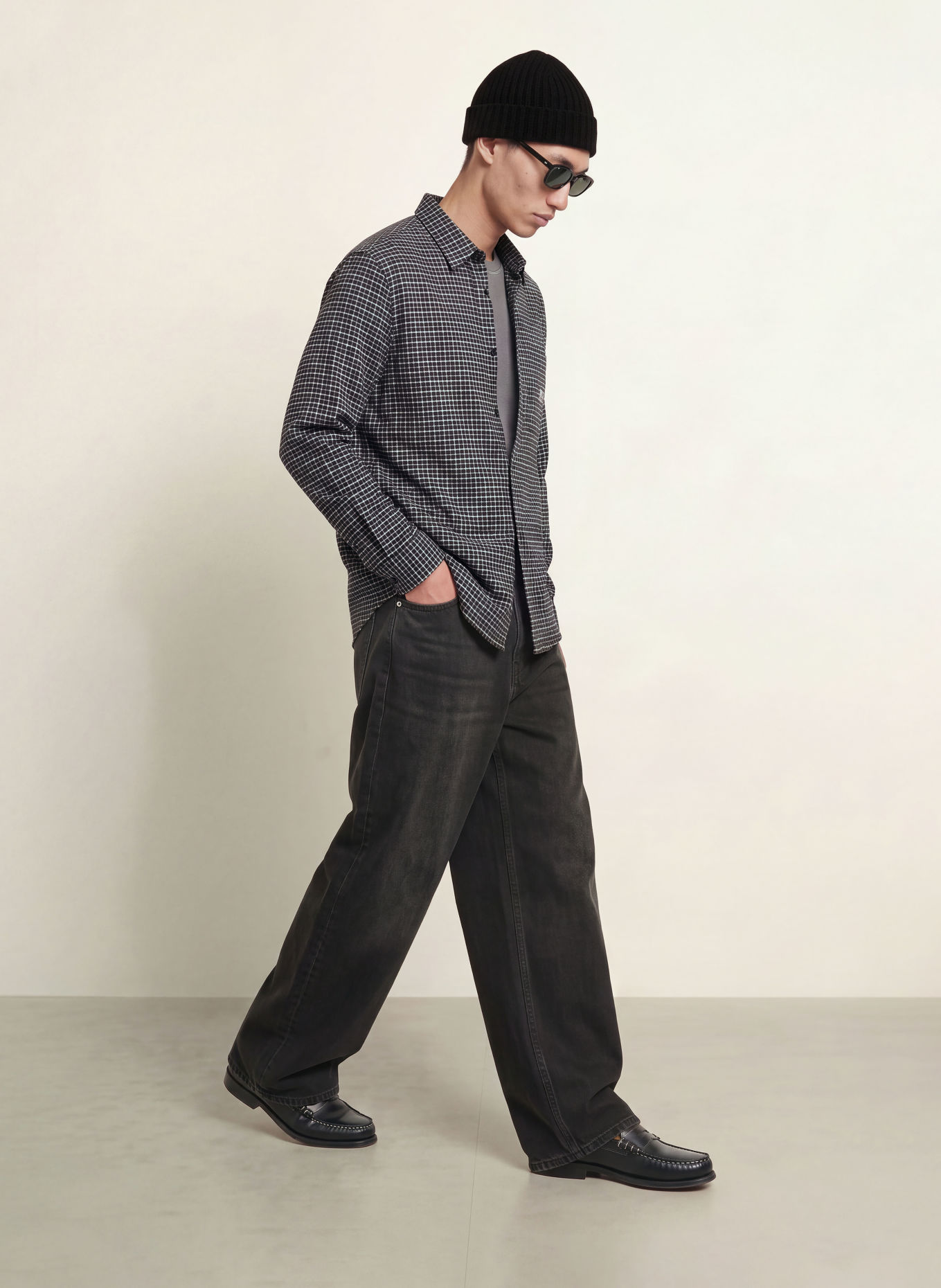 HUGO EBALTO Oversized Fit Flannel Shirt: BLACK / GRAY / WHITE