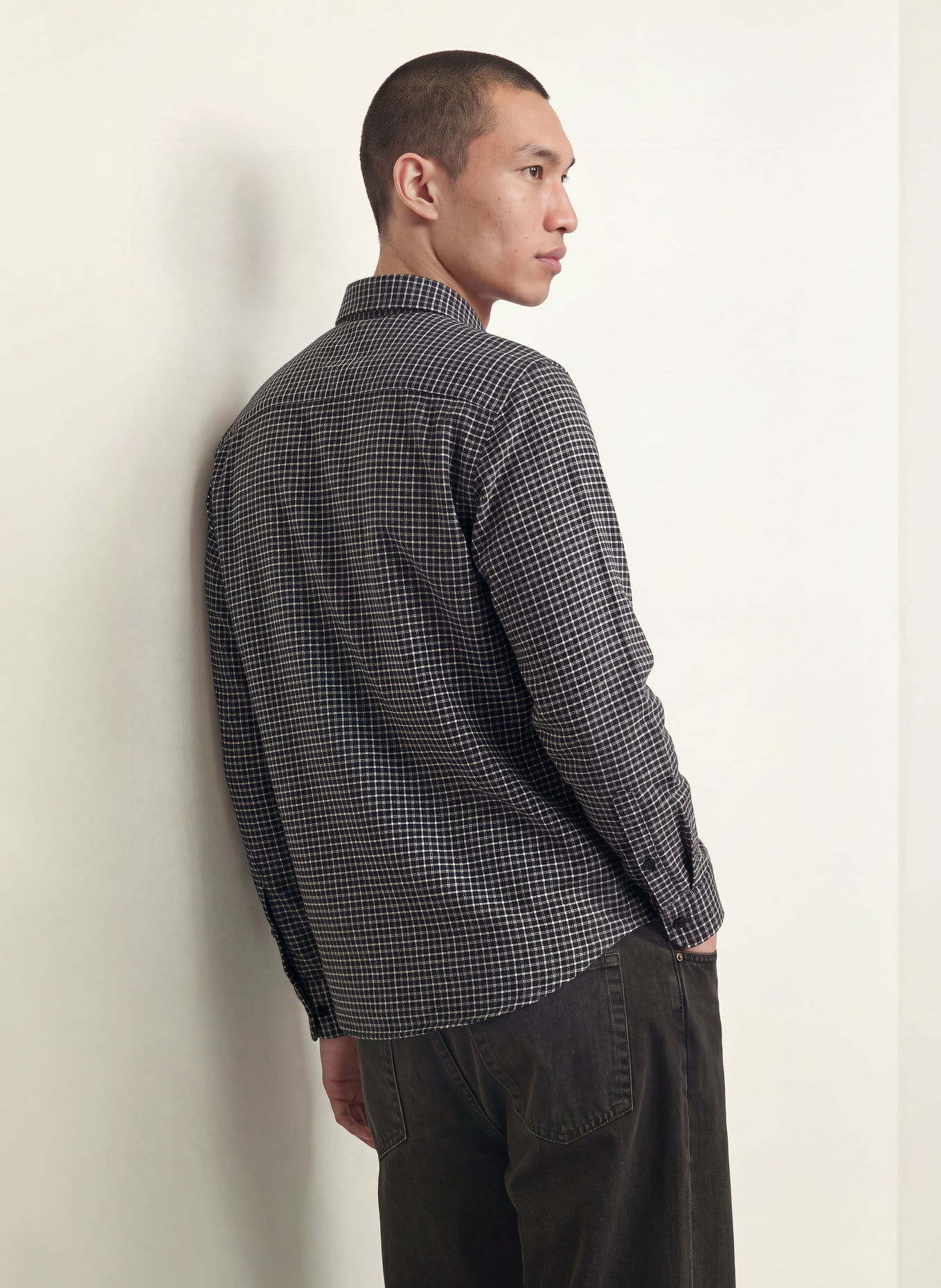 HUGO EBALTO Oversized Fit Flannel Shirt: BLACK / GRAY / WHITE