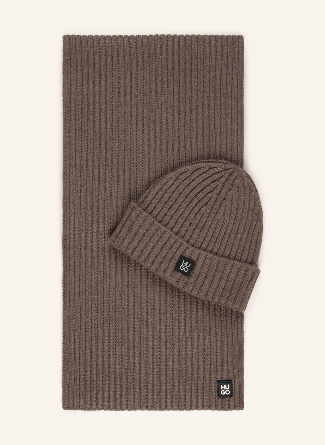 HUGO ZASGO Set: Scarf and Hat: TAUPE