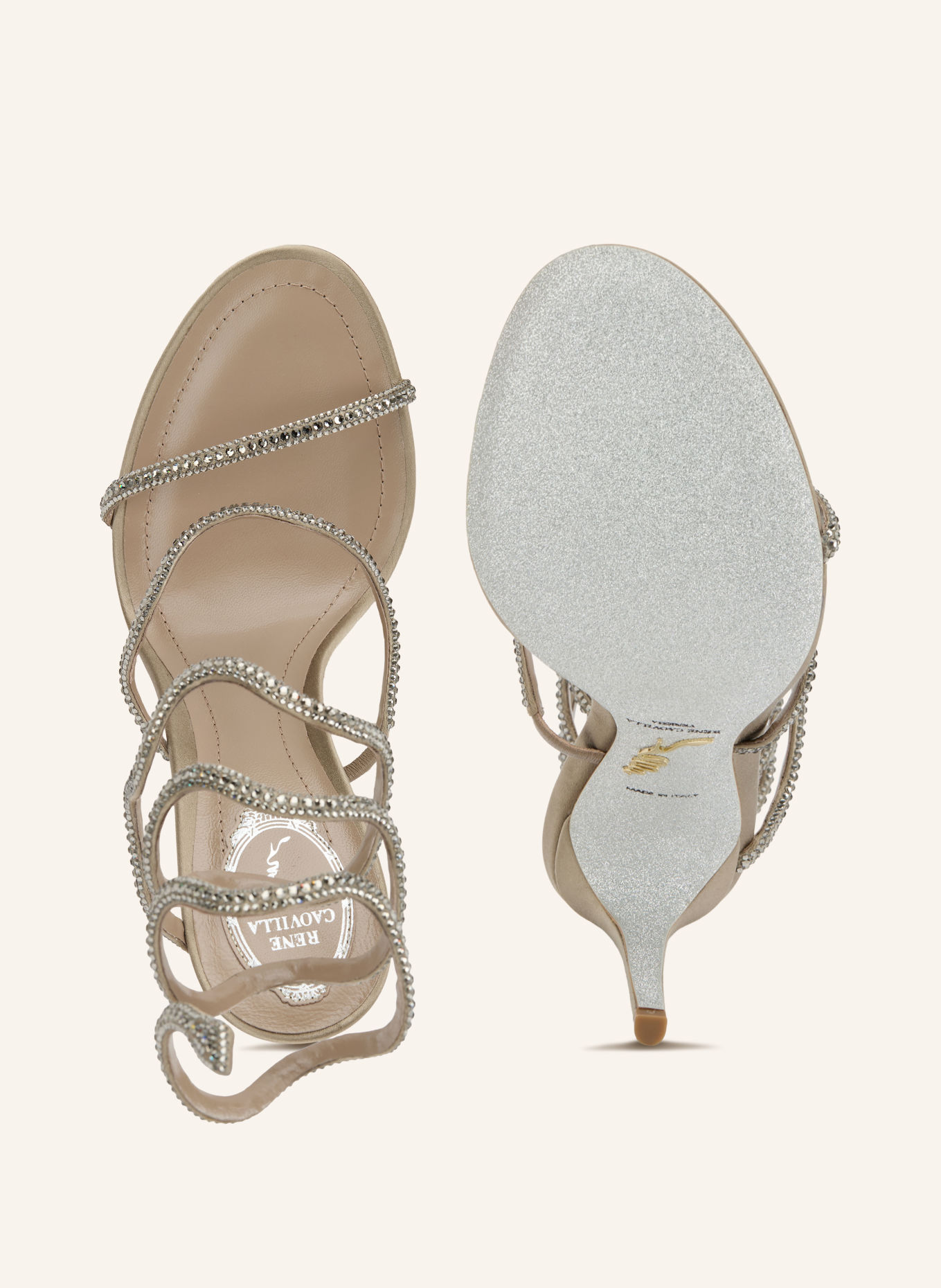 RENE CAOVILLA ONDA Sandals with Rhinestones: SILVER / PLATINUM