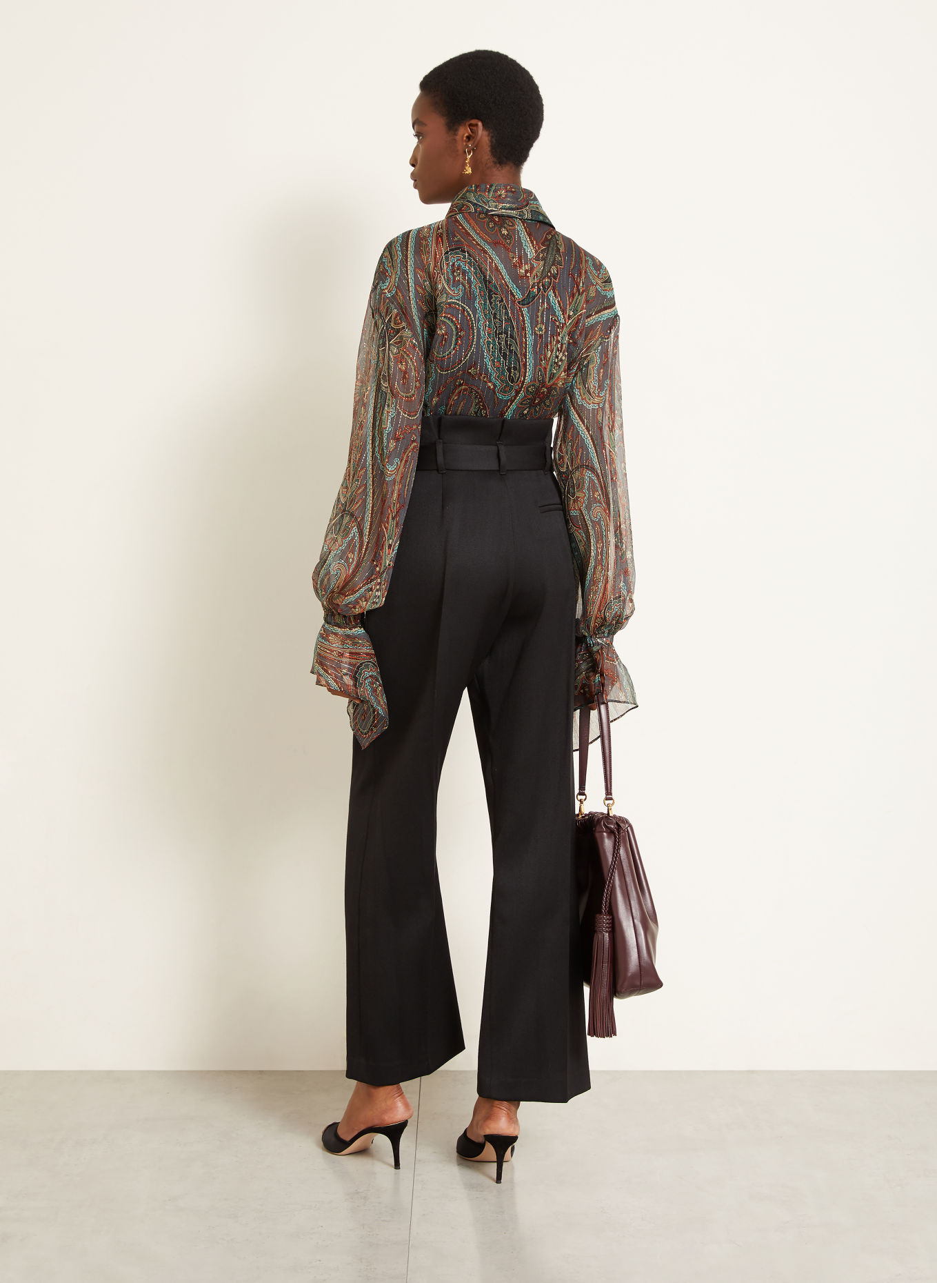 ETRO Shirt blouse with silk and glitter thread: TEAL / GOLD / BROWN