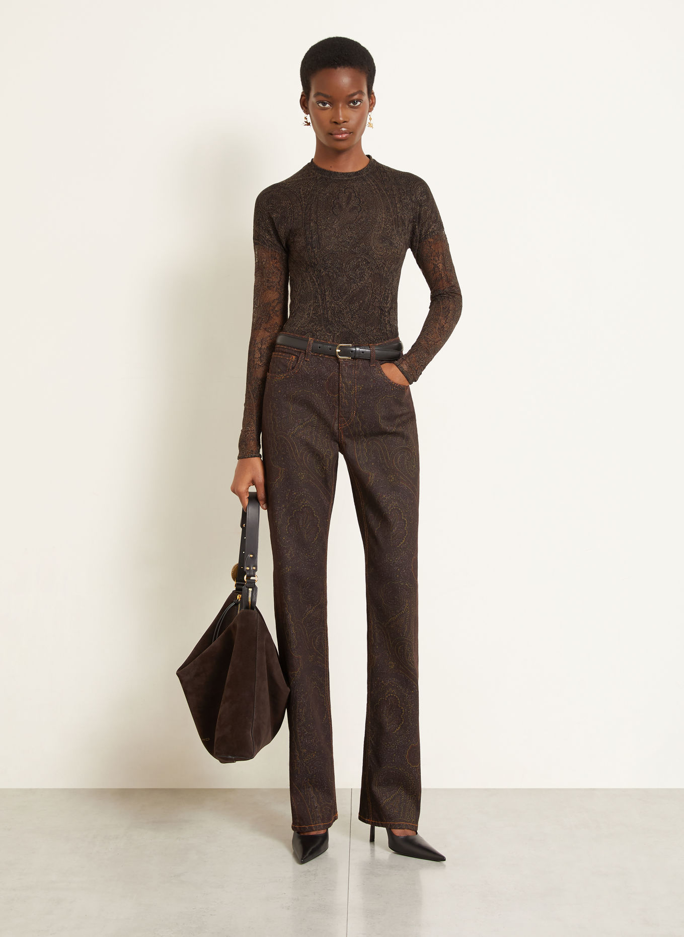 ETRO Longsleeve met lange mouwen van mesh: BRUIN / MARRON FONCÉ