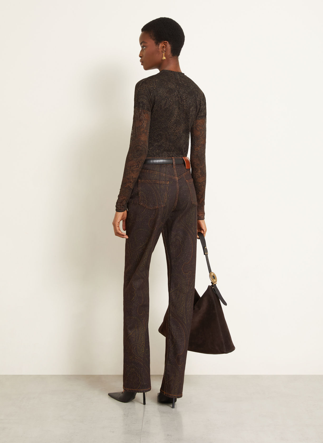 ETRO Longsleeve met lange mouwen van mesh: BRUIN / MARRON FONCÉ