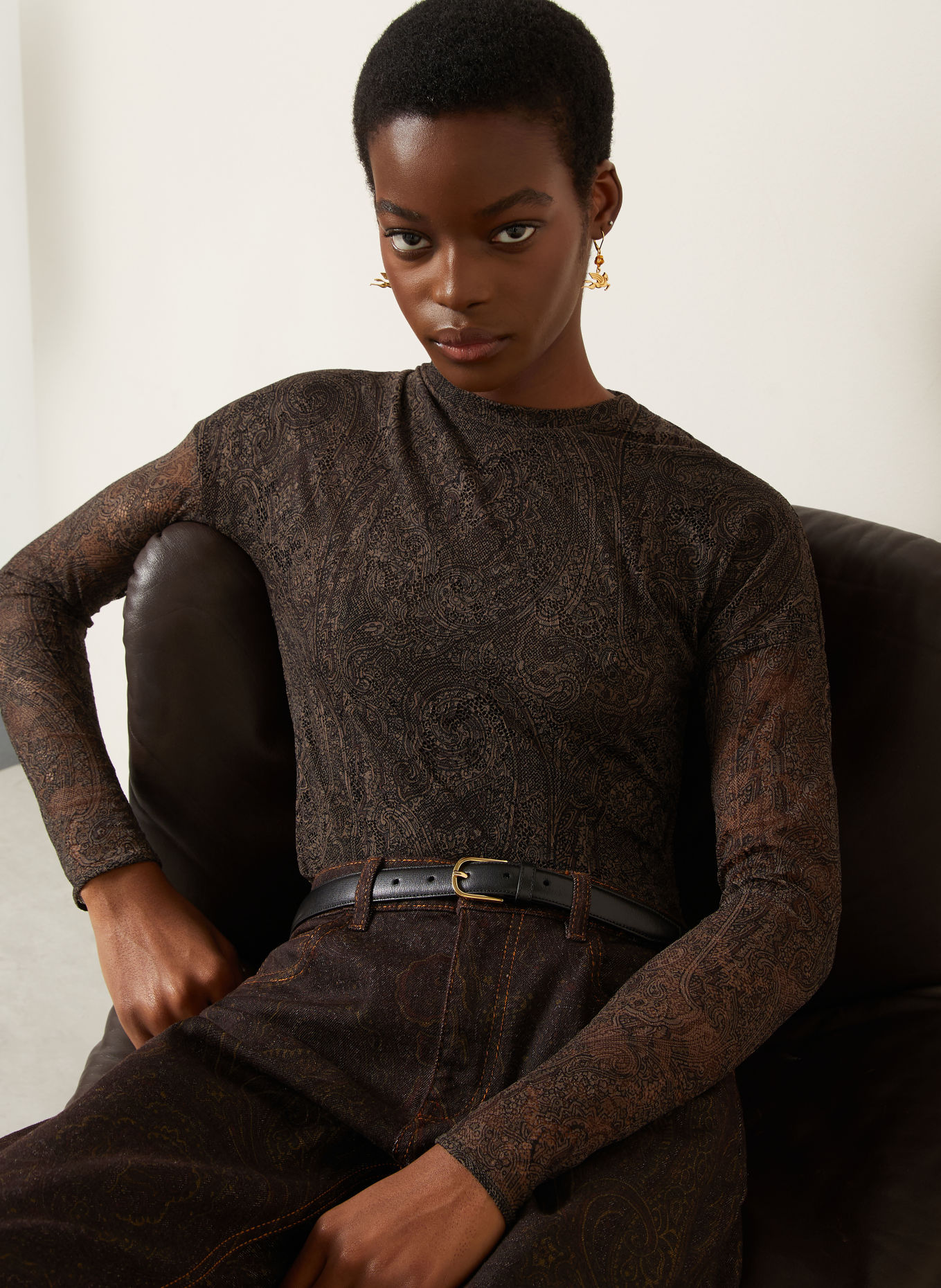 ETRO Longsleeve met lange mouwen van mesh: BRUIN / MARRON FONCÉ